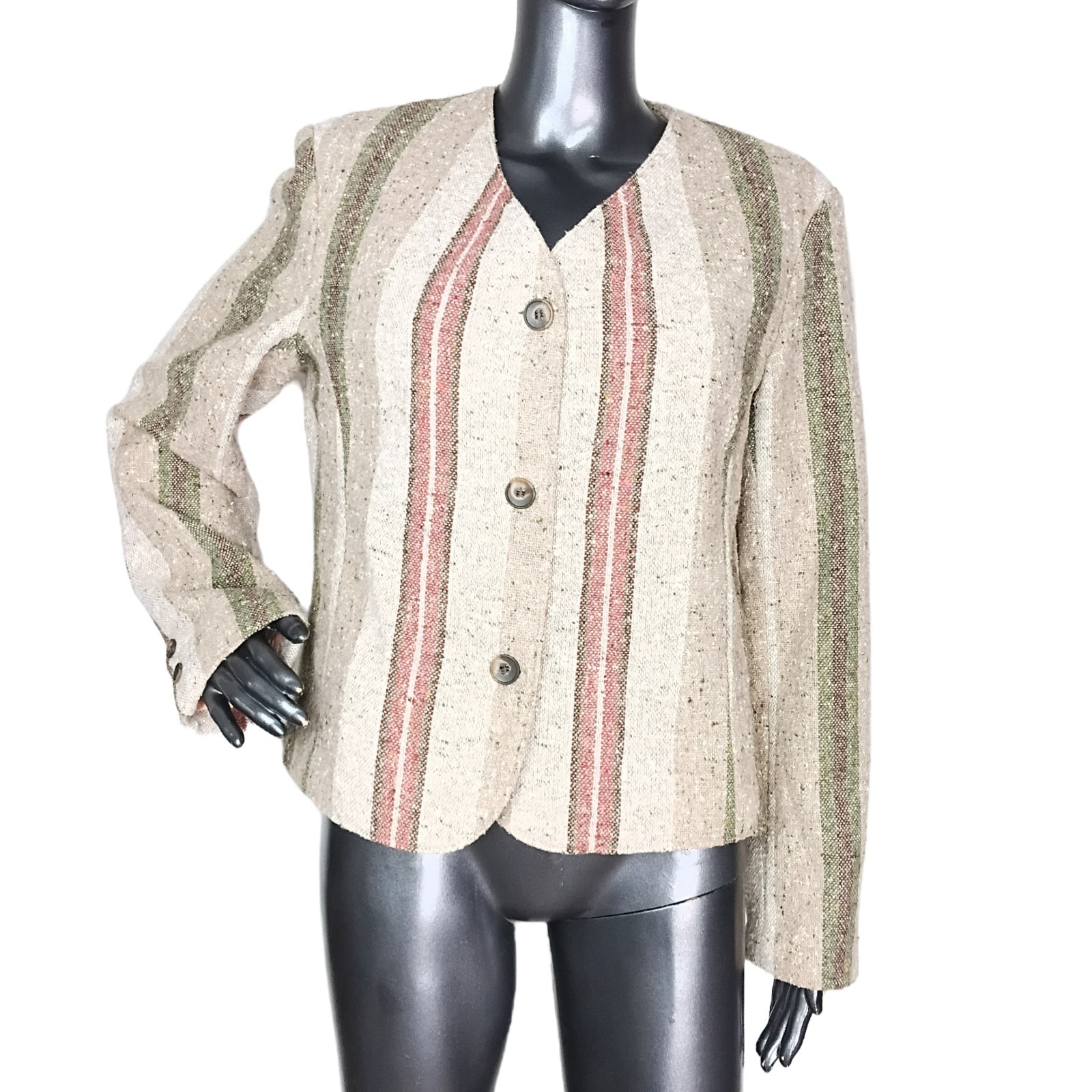 VTG Legend’s Vertical Striped Wool Collarless Blazer Jacket Women’s Size 18 Reg