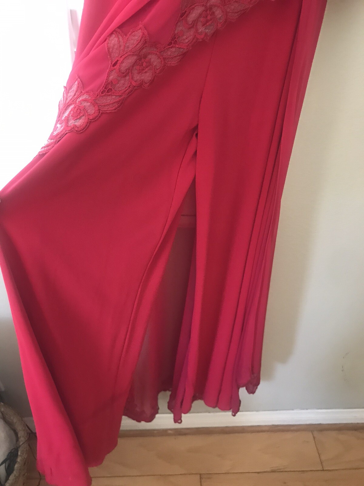 JEWEL RED EVENING COCKTAIL STRAPPY DRESS PANT SUIT/WRAP SCARF MADE IN PARIS