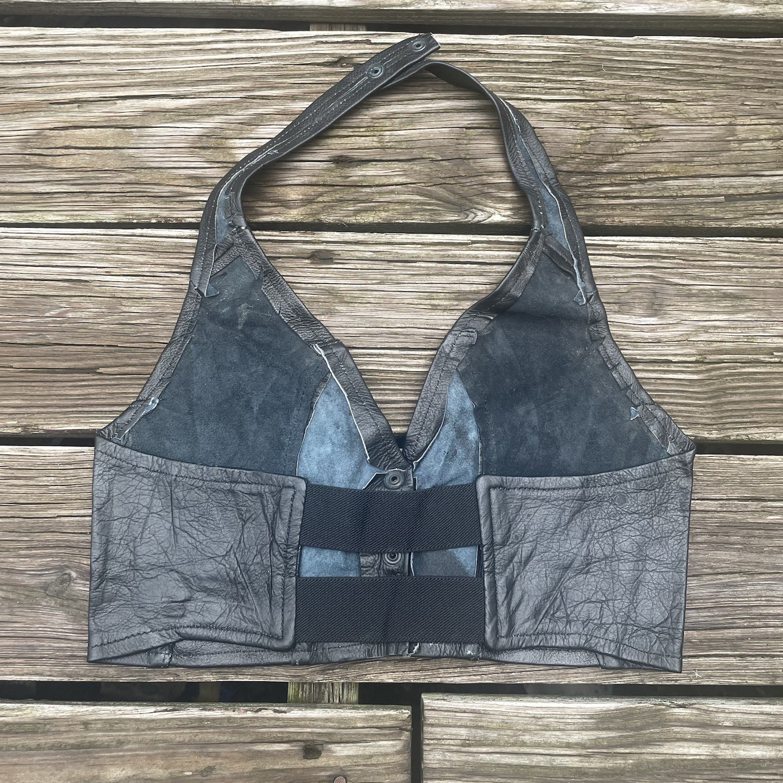 Vtg Leather Biker’s Dream Apparel Crop Vest Tank Top Bra Glam Rock Shirt S