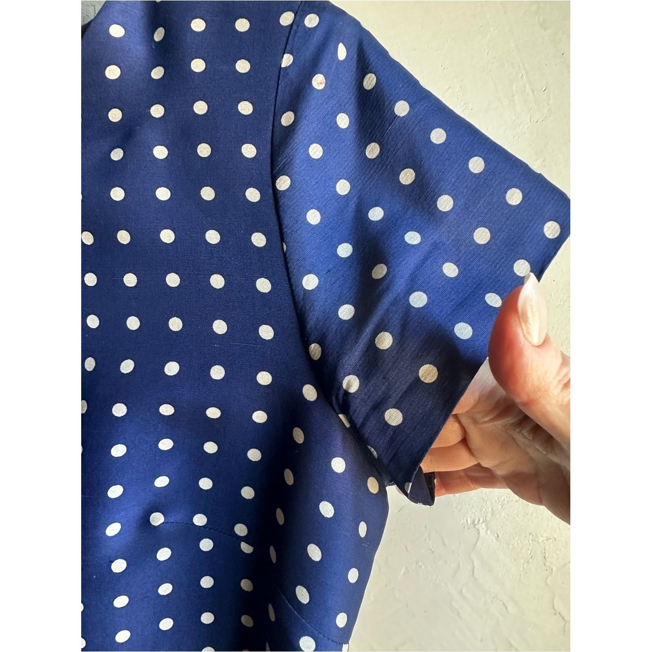 Pure & Simple 100% Silk Blue Polka Dot Dress Retro Parisian Chic Ruffle Hem Sz 8