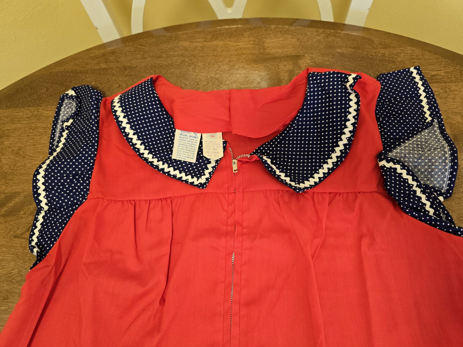 Vtg 1960/70 Renee Red White Blue 1/2 Zip Front Prockets House Dress Large NWOT