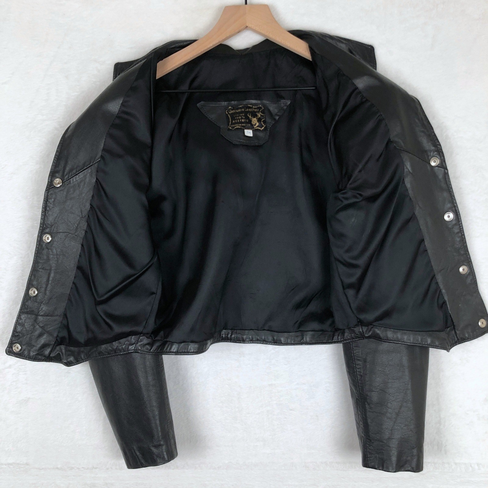 VTG Genuine Leather Western Fringe Cropped Snap Jacket Women’s Sz M Black Mexico