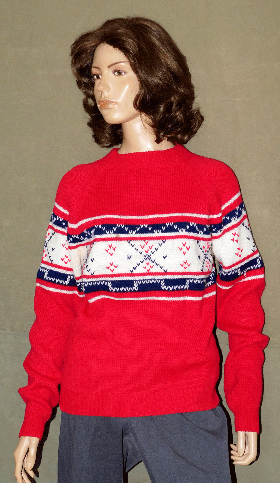 Vintage J.C. Penney Red Alpine Sweater, L, 16-18, Classic Winter Ski Wear, 1970s