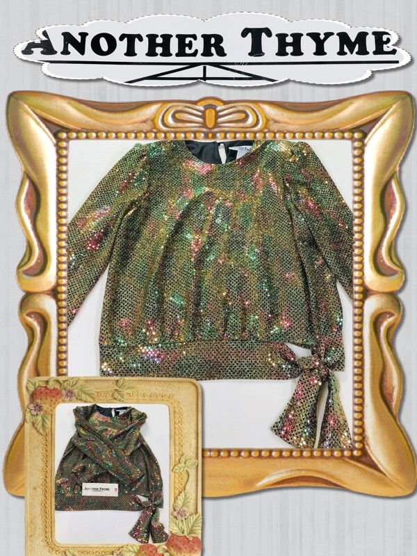 ANOTHER THYME NEW Gold RED Green Sequin Vintage HOLIDAY Size 18 Blouse 978130