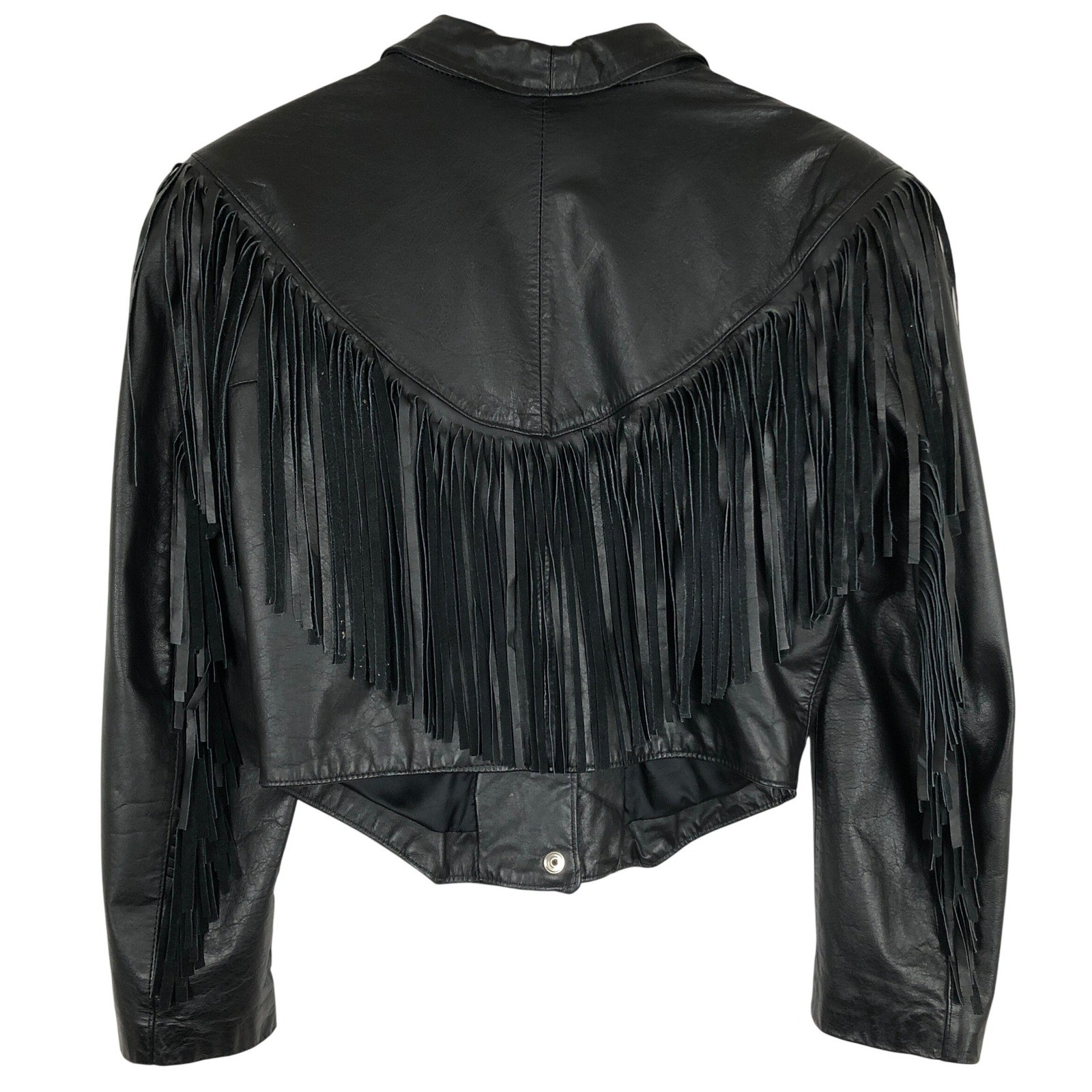 VTG Genuine Leather Western Fringe Cropped Snap Jacket Women’s Sz M Black Mexico