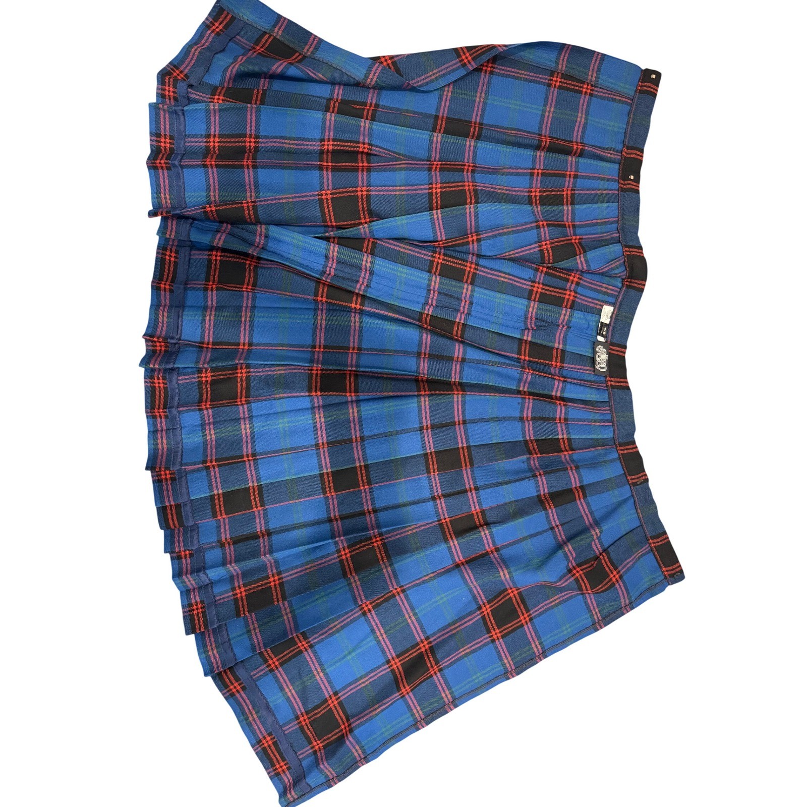 Vintage Ellen Tracy 100% Pure Wool Plaid Pleated Midi Skirt Blue Red Size 7/8