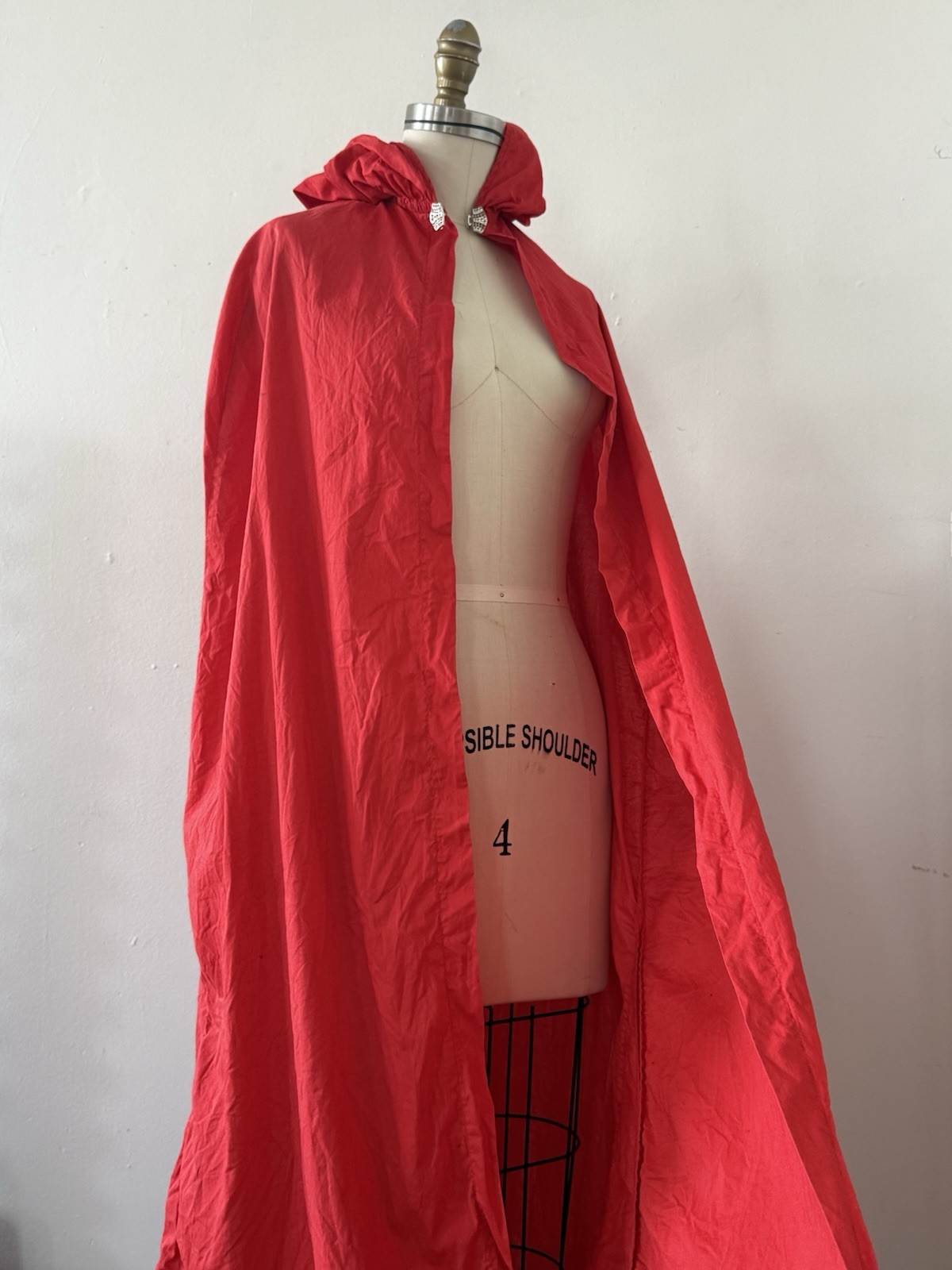 1930s Cherry Red Hooded Cape Pointed Hood Art Deco Rhinestone Clasp Fairy Tale