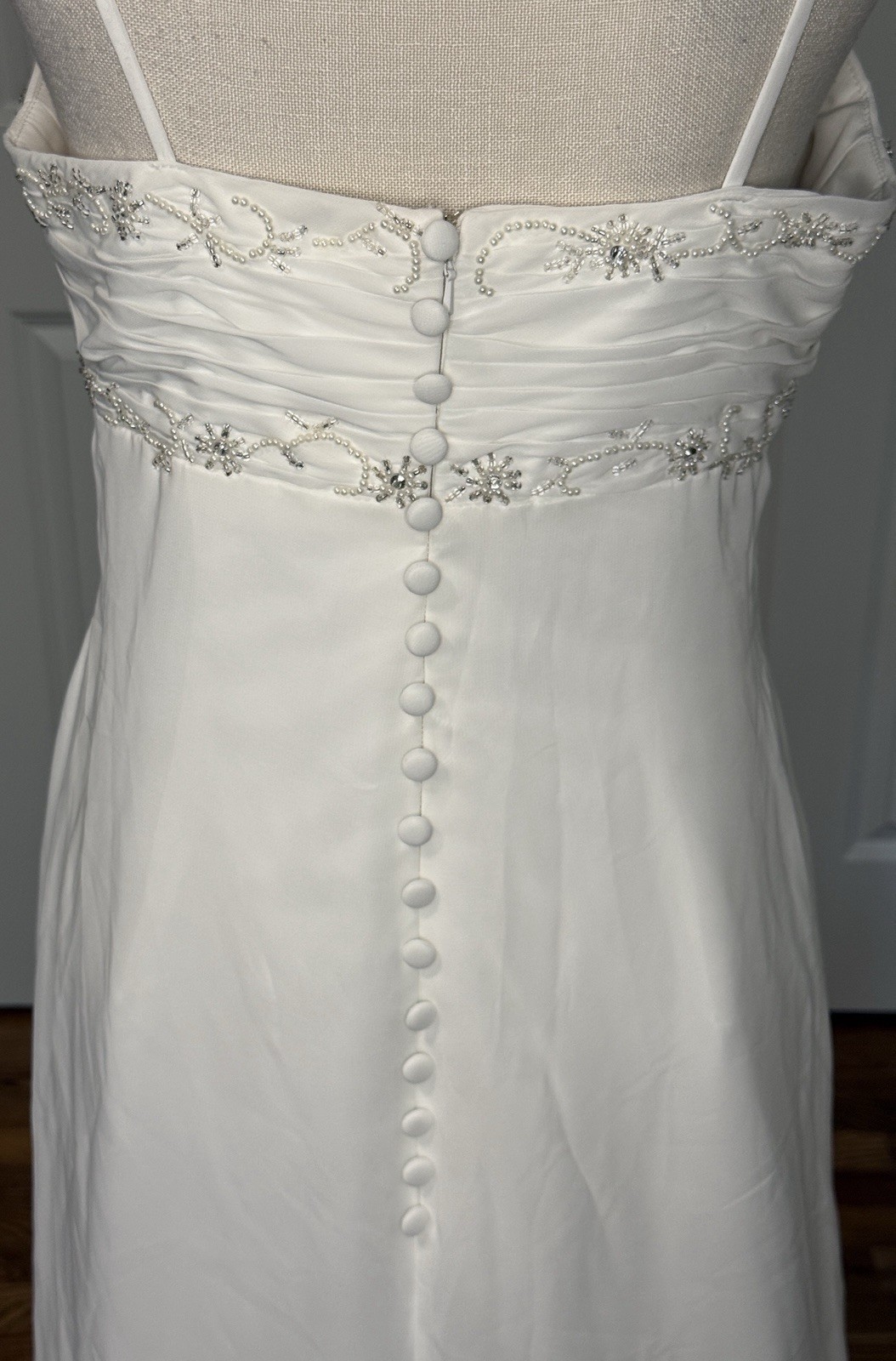 Y2K White Chiffon Empire Waist Wedding Dress Beaded Sweetheart US 12-14