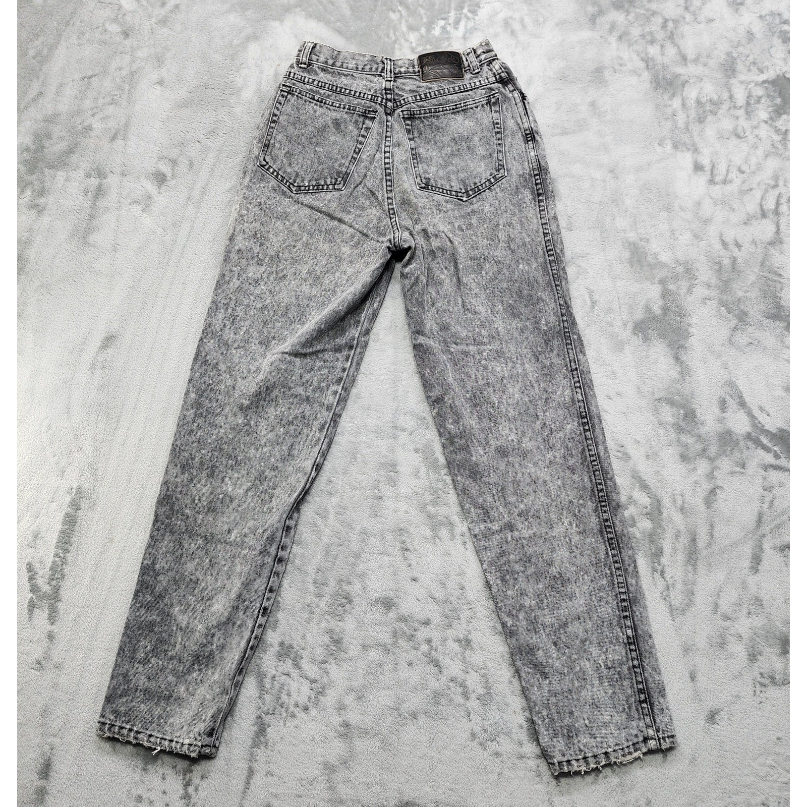 Vintage 80s Rose Denim Jeans Womens 9 Juniors Black Acid Wash High Rise Tapered
