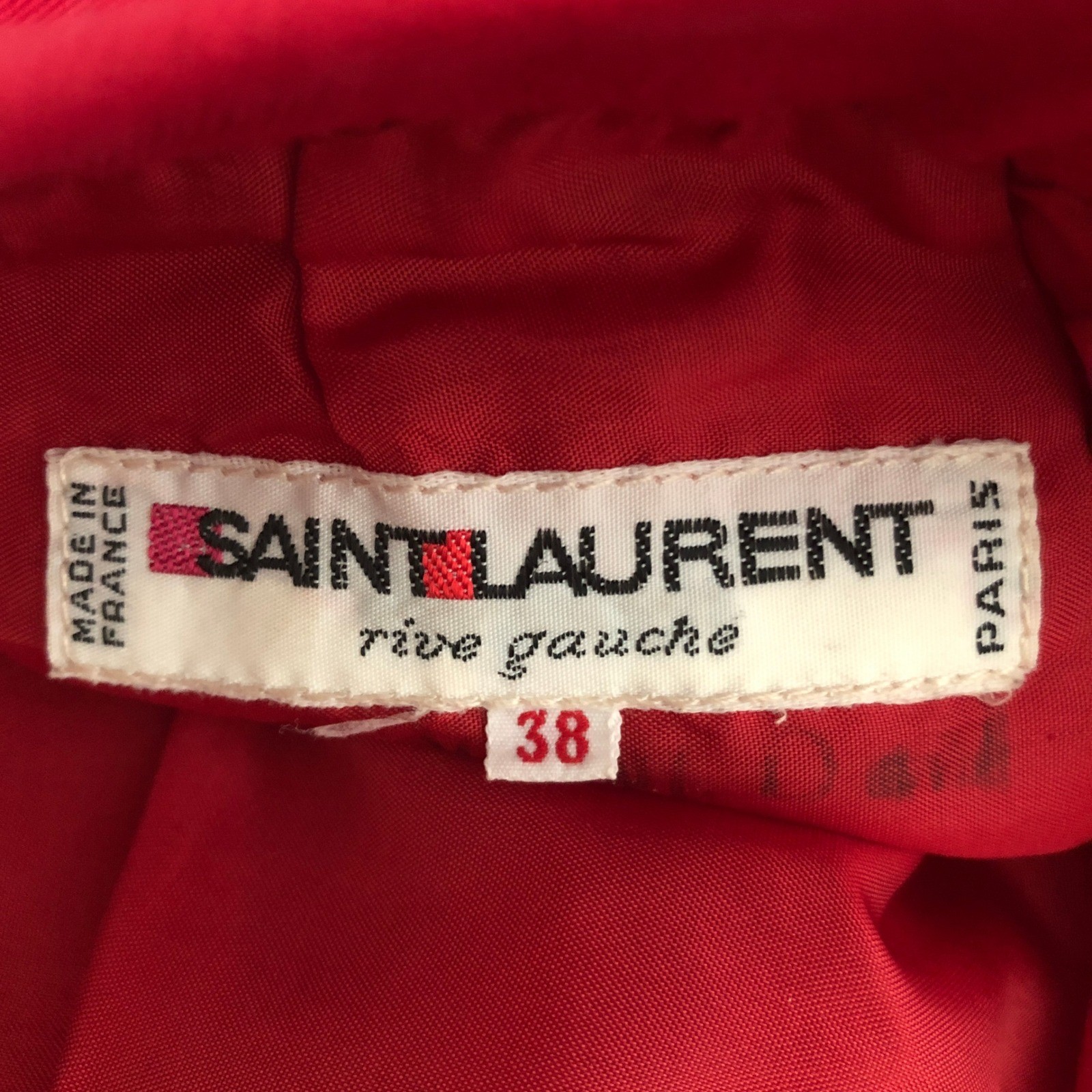 VTG Saint Laurent Rive Gauche Pencil Skirt Sz 38 Red Pockets Side Zip France