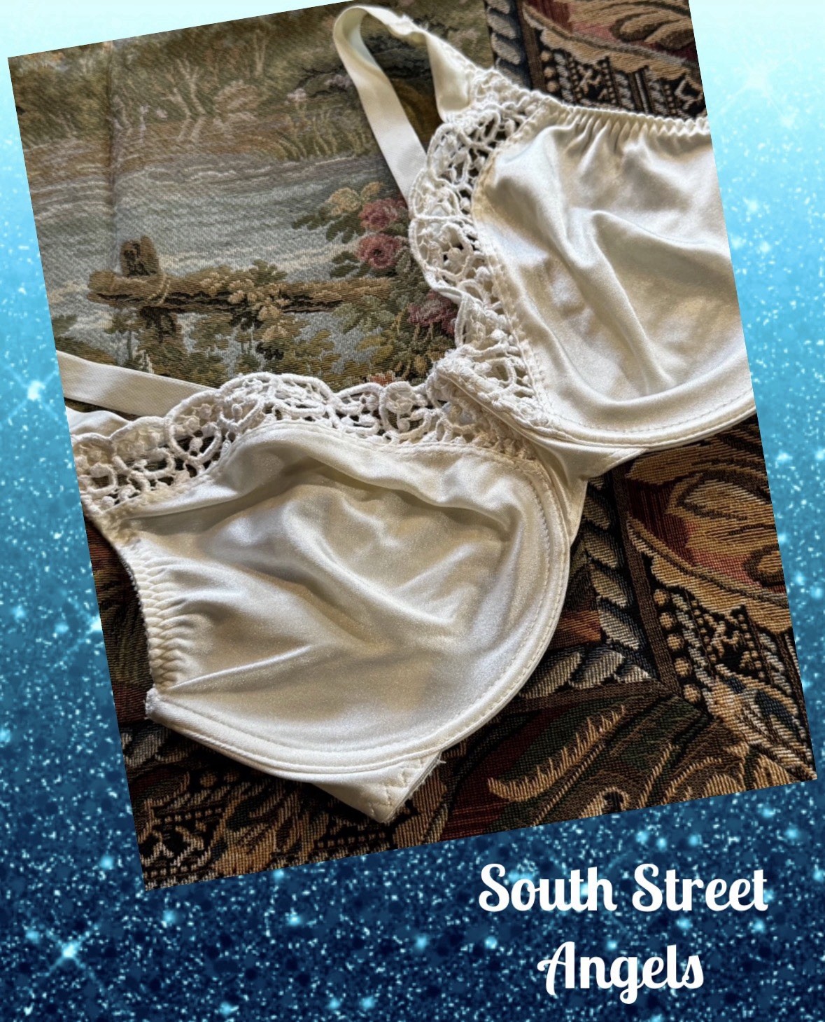 VINTAGE OLGA 33511 IVORY LACE EDGINGS SATIN EMBROIDERED FULL CUP UW BRA ~ 36DD