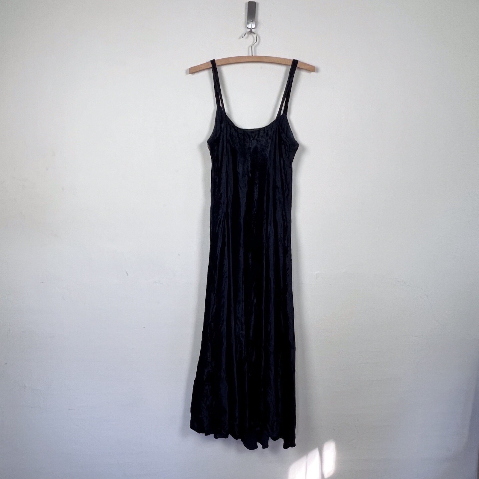vintage 70s crushed velvet slip dress | 1970s black maxi whimsygoth bohemian