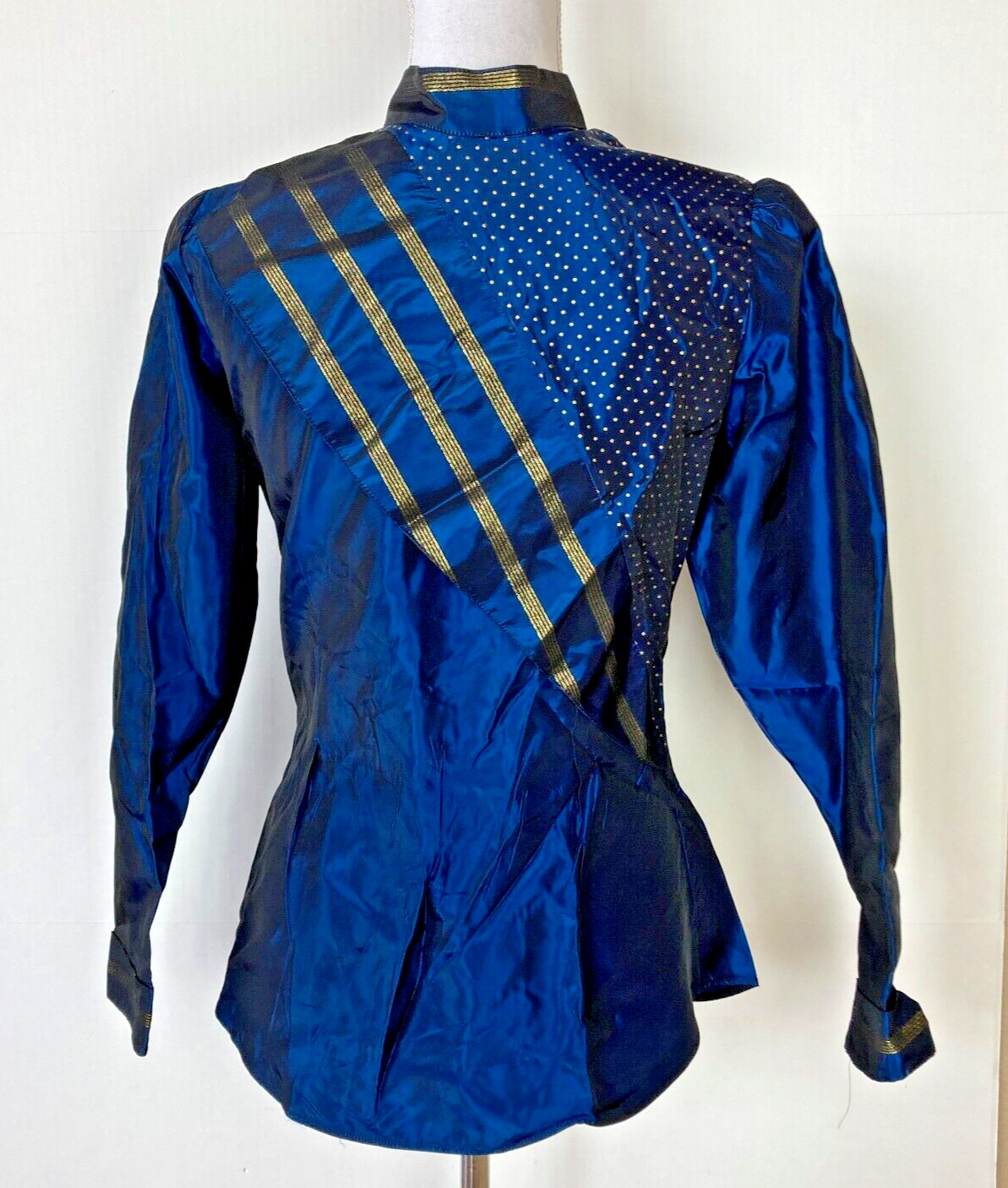 Vintage KARMAN Western Blue Metallic Shirt Top Womens Sz 9/10 Majorette Band
