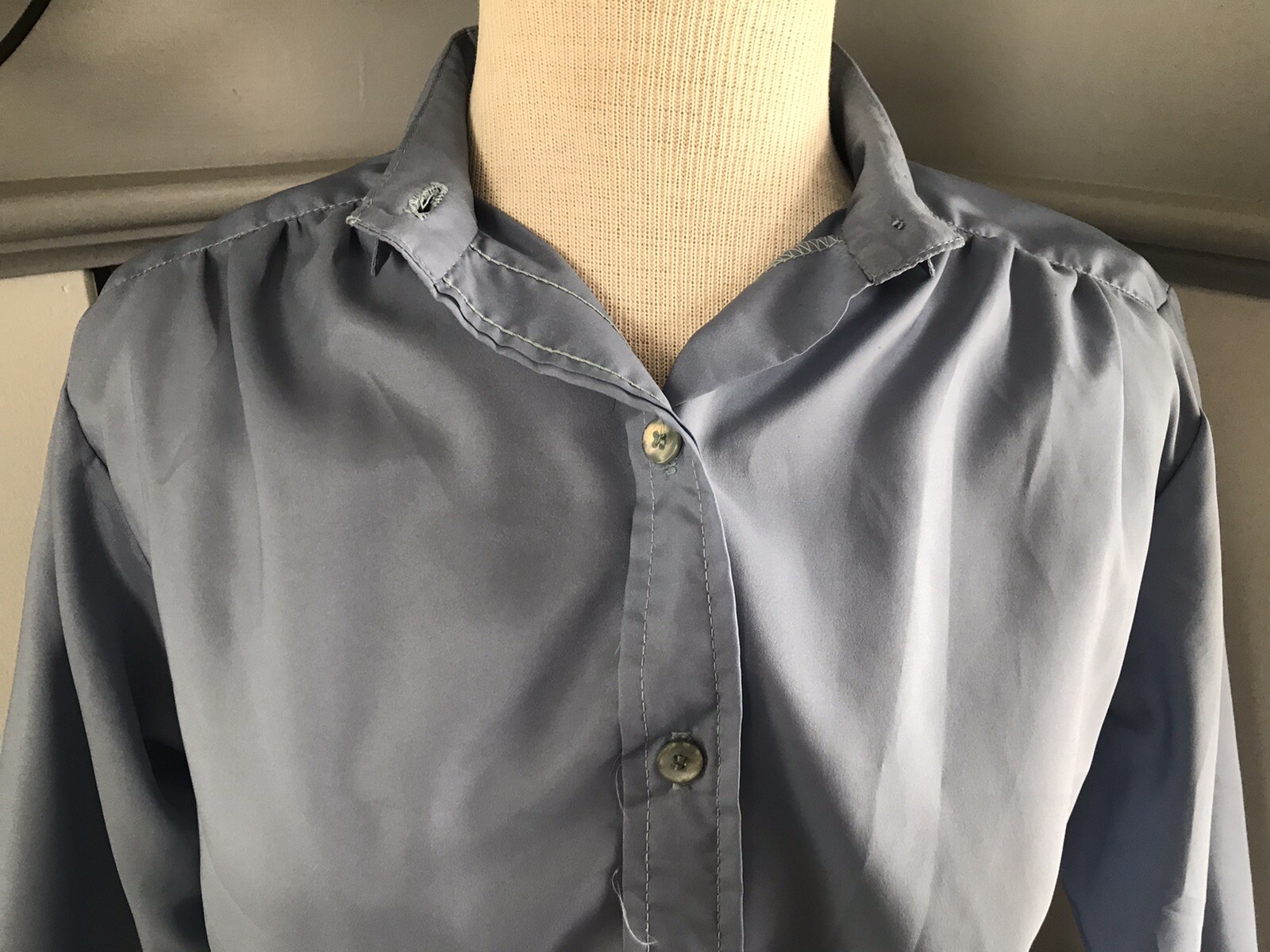 Vintage 1970s YOU BABES Button Light Blue Long Sleeve Women Top Shirt
