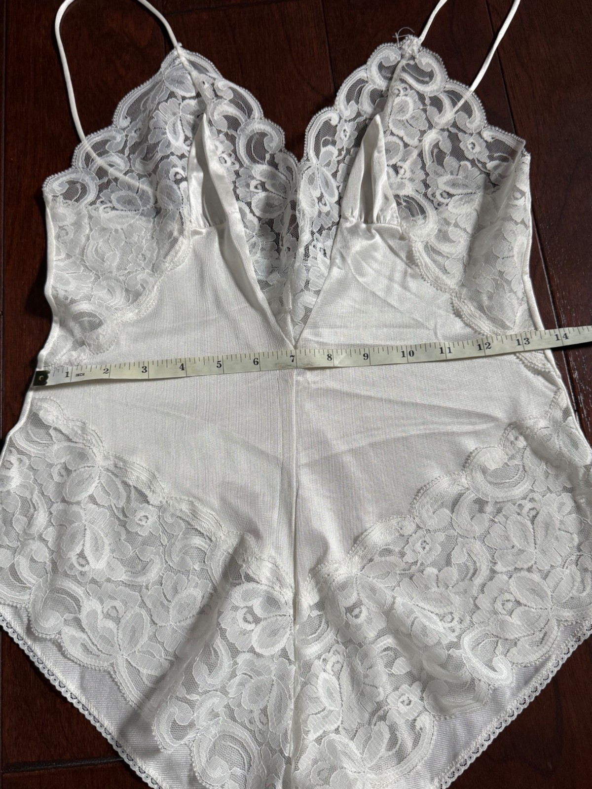 Vintage Slip Interludes by CIRA White Lace Satin Teddy Bodysuit Lingerie Medium
