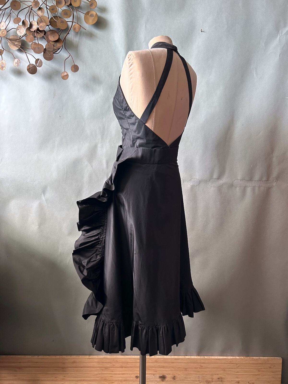 Vtg 1960s Flamenco Style Party Dress Black Halter Busty Cocktail Glam sz S M