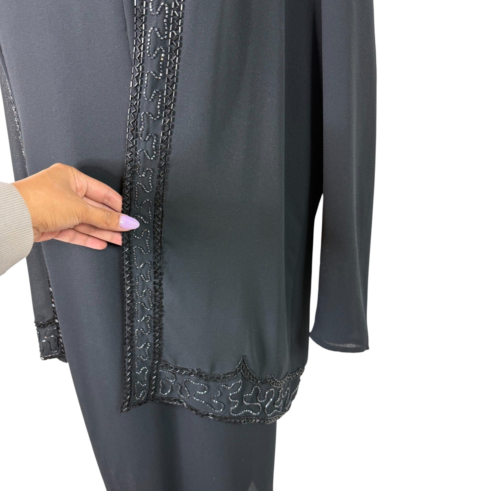 VTG 90s Samuel Scott Beaded Dress and Duster Set Black Made in USA Evening Glam