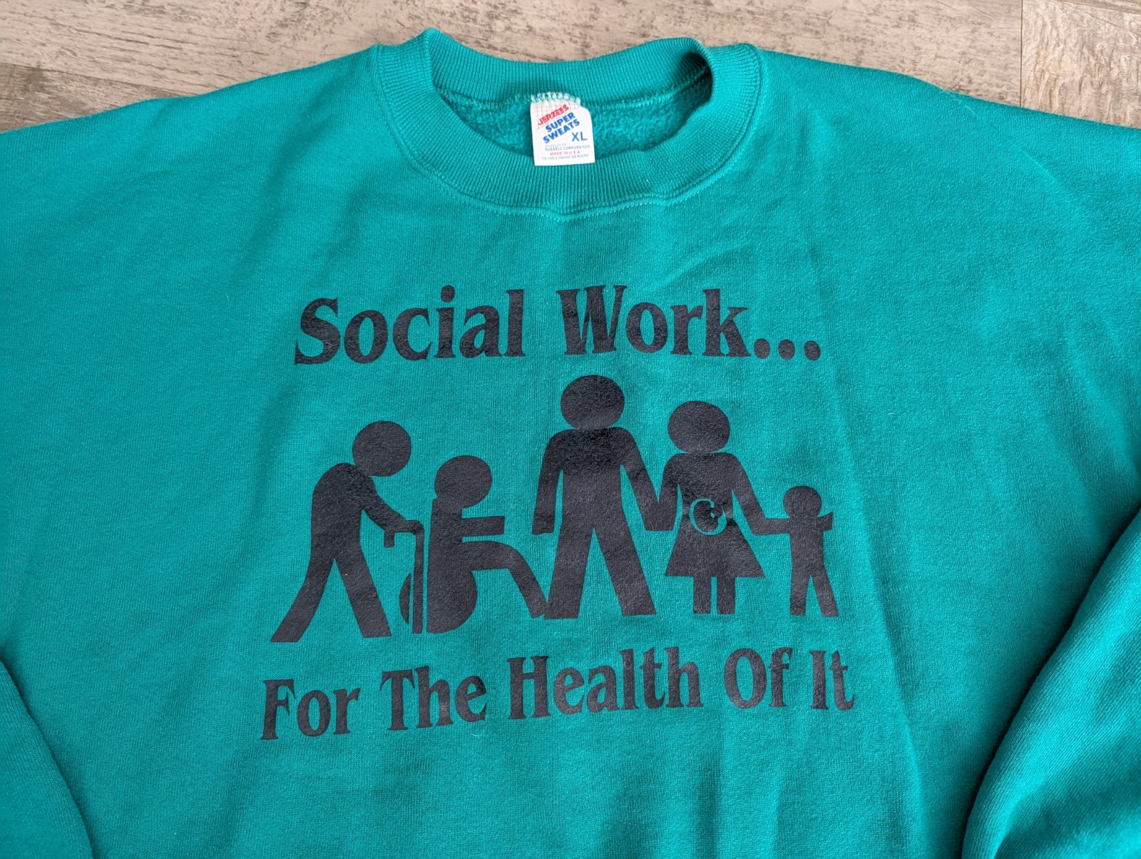 Vtg Jerzees Super Sweats Sweatshirt USA Social Work For The Health Of It XL