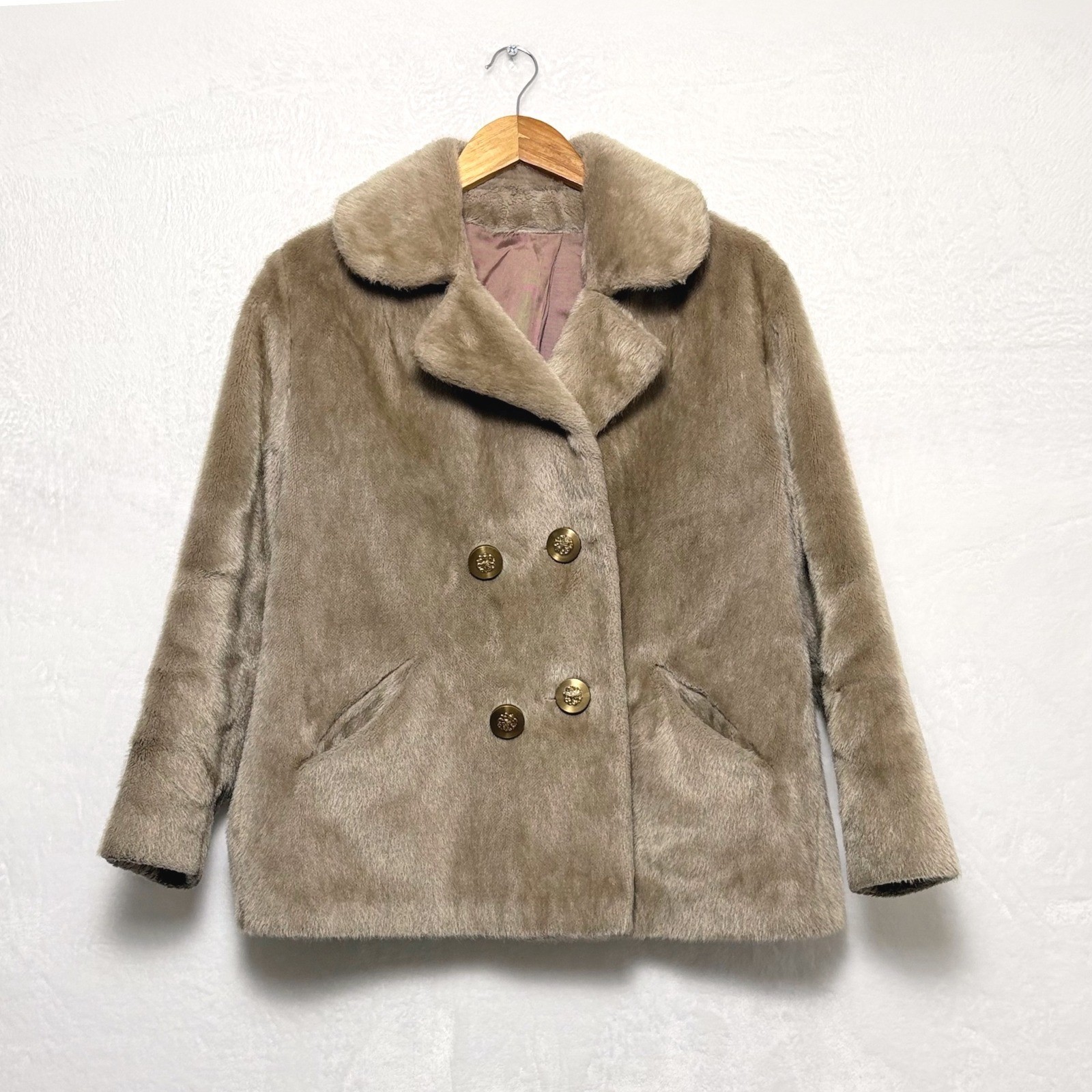 Vintage 60s Sutton Place Faux Fur Coat Taupe Retro Mob Wife M/L Old Money Indie