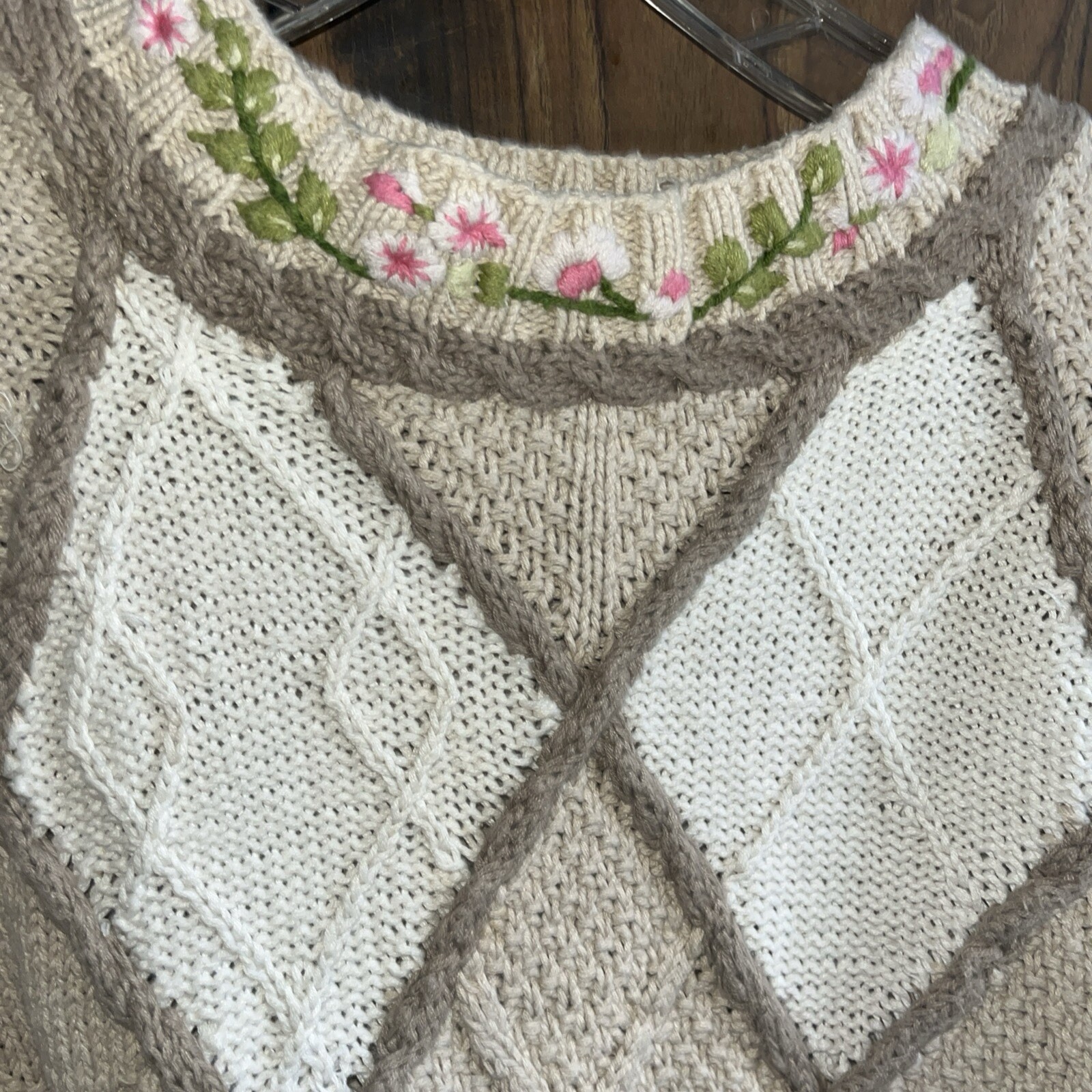 Vintage Jennifer Reed Hand Knitted Flower Vintage Sweater Multicolor Size L