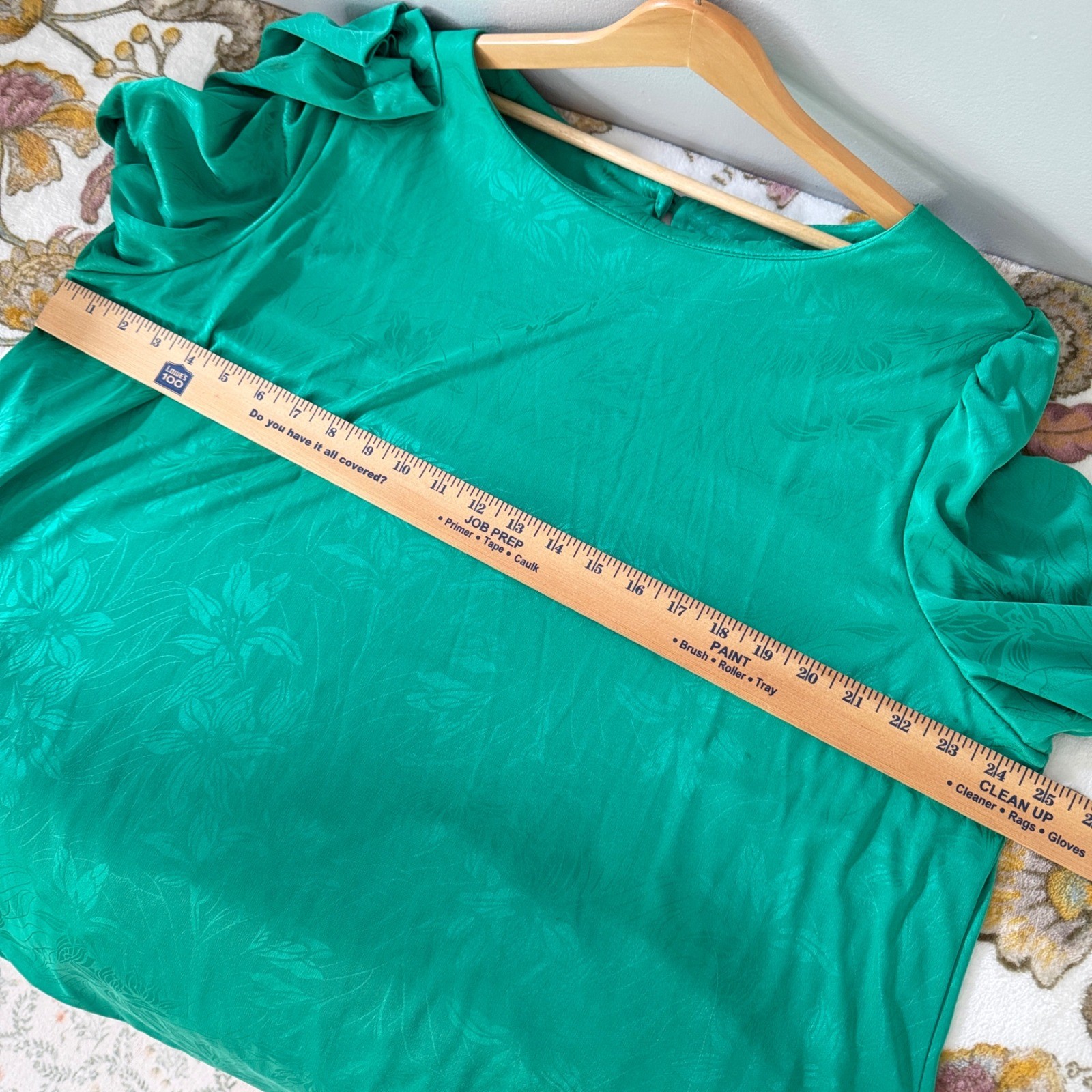 Jenny Vtg Dress Emerald Green Jewel Regency Floral Jacquard Drop Waist Blouson