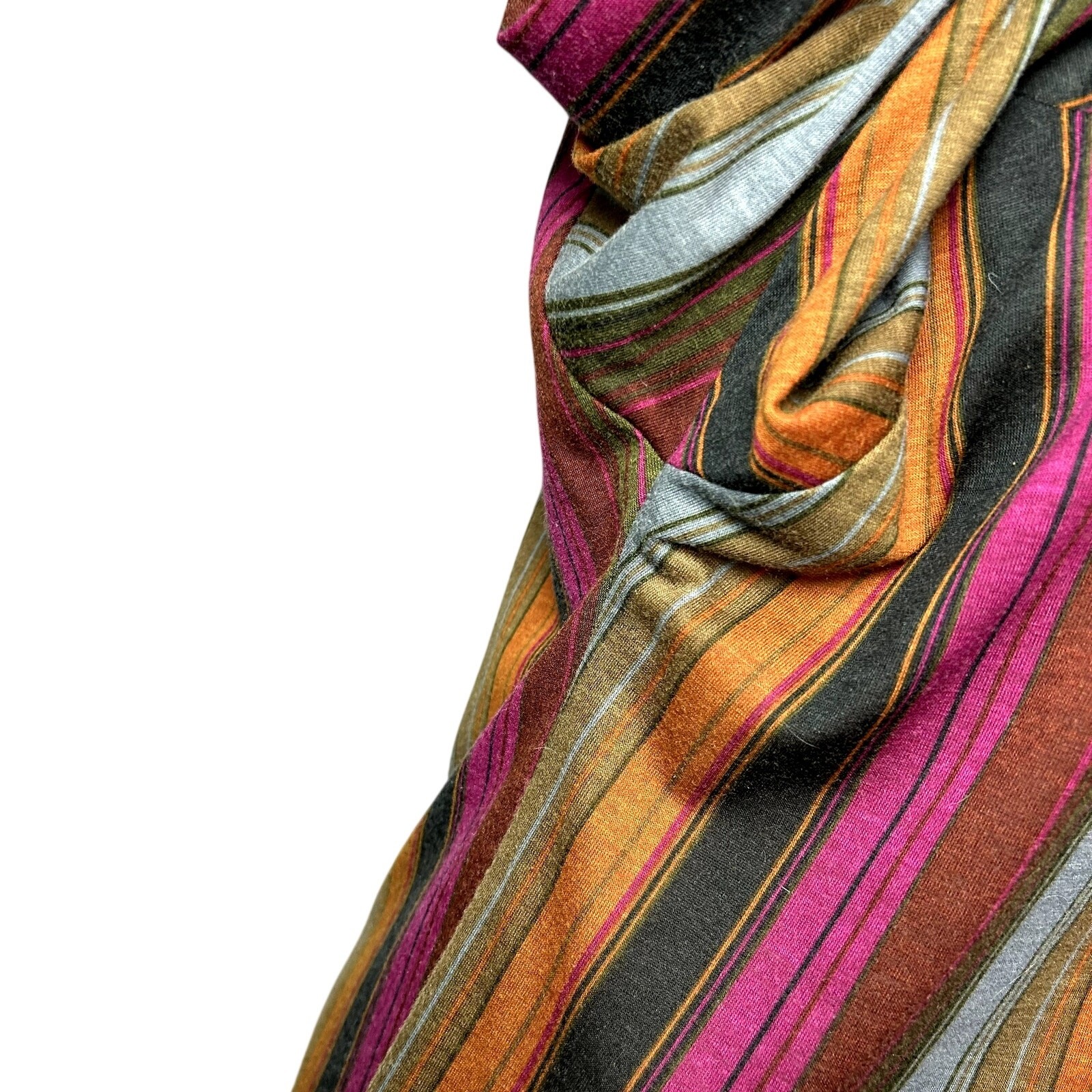 VTG 70s Knit Turtleneck Midi Dress L Pussy Bow Multicolor Bespoke Retro Twee