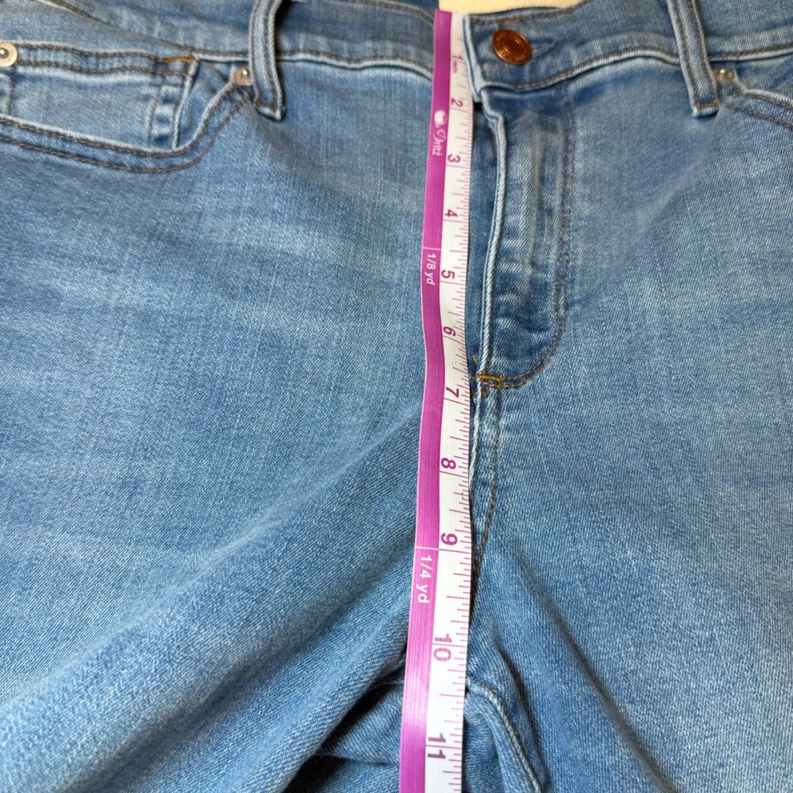 Gap 1969 Womens Size 32R True Skinny Ankle Jeans Blue Denim Gold Metallic Stripe