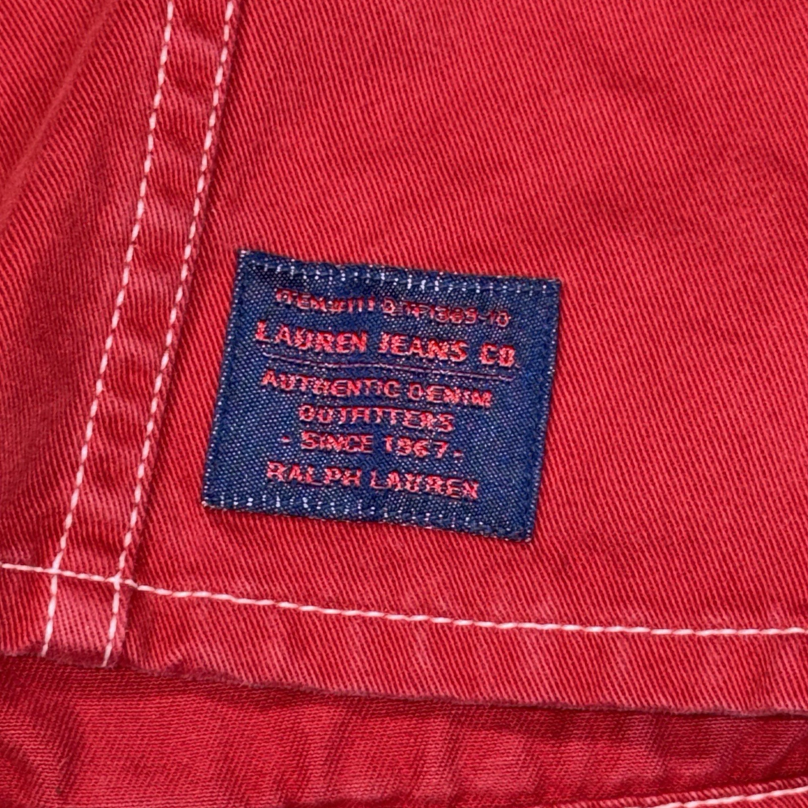 VTG Lauren Ralph Lauren Jeans Company Red Denim Jacket Womens S White Stitching