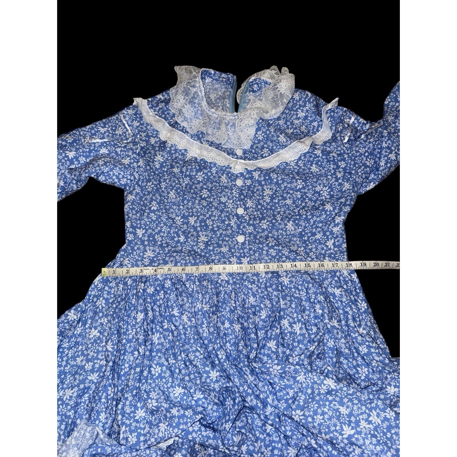 Prairie Style Maxi Dress Women’s L Blue Floral Lace Romantic Victorian Revival
