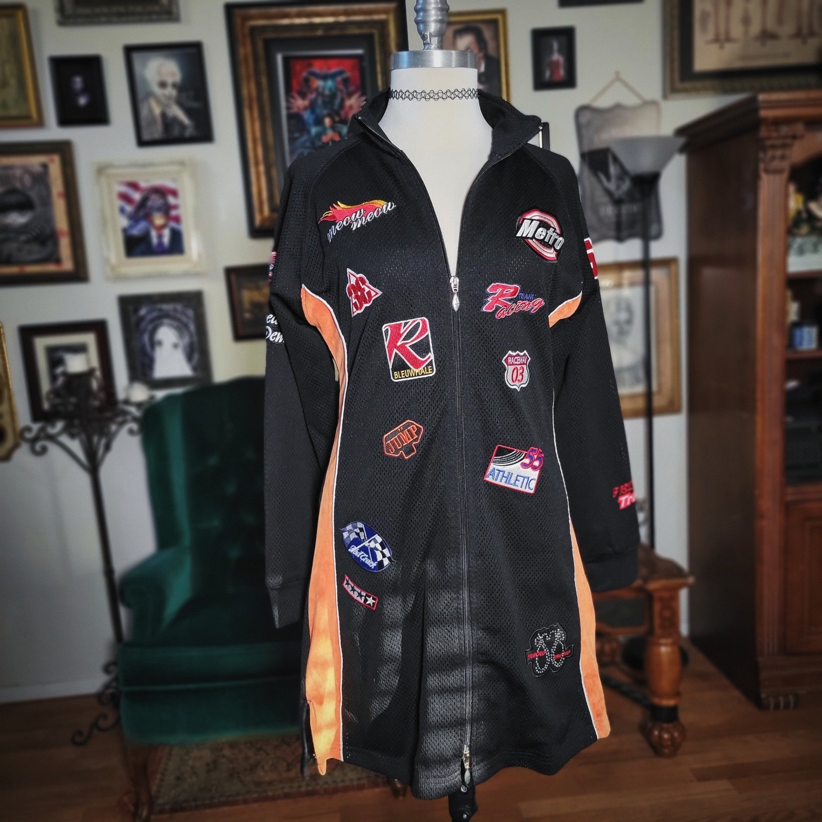 Vintage Y2K Meow Meow by F&D Racing Patch Women’s Dress Black Orange XL