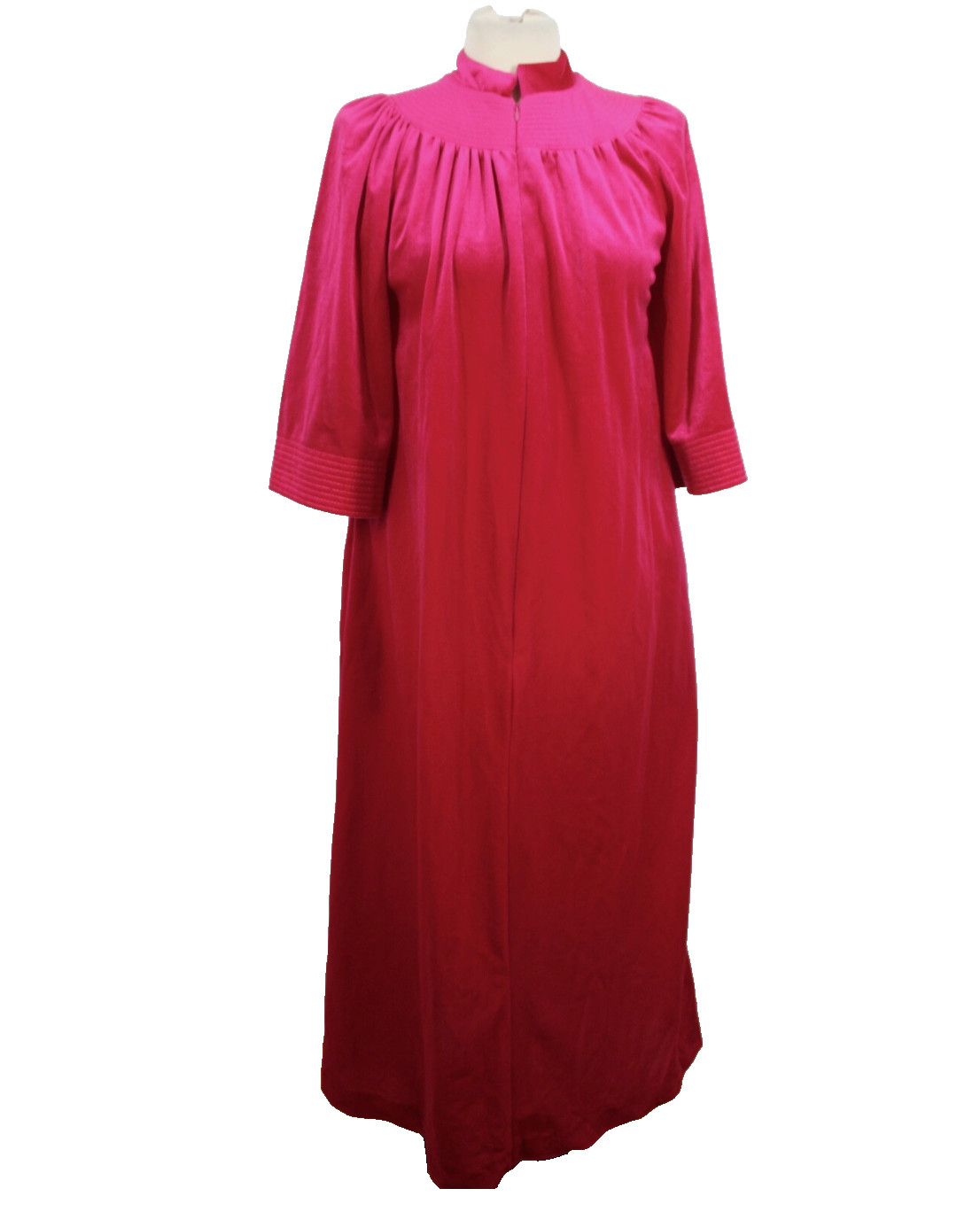 VTG Lisanne Velour/Velvet Robe FUCHSIA PINK Quilted Yoke HALF ZIP w/POCKETS sz S