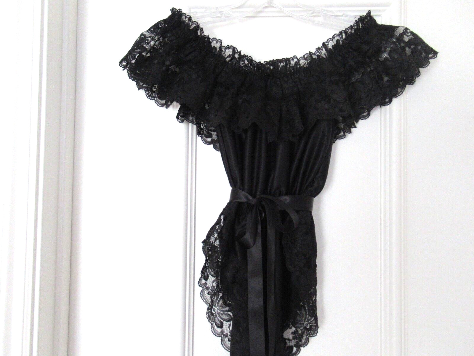 DELORES Poirette ILGWU Black Silky Lace Teddy Romper Bodysuit Cover-up Small NEW