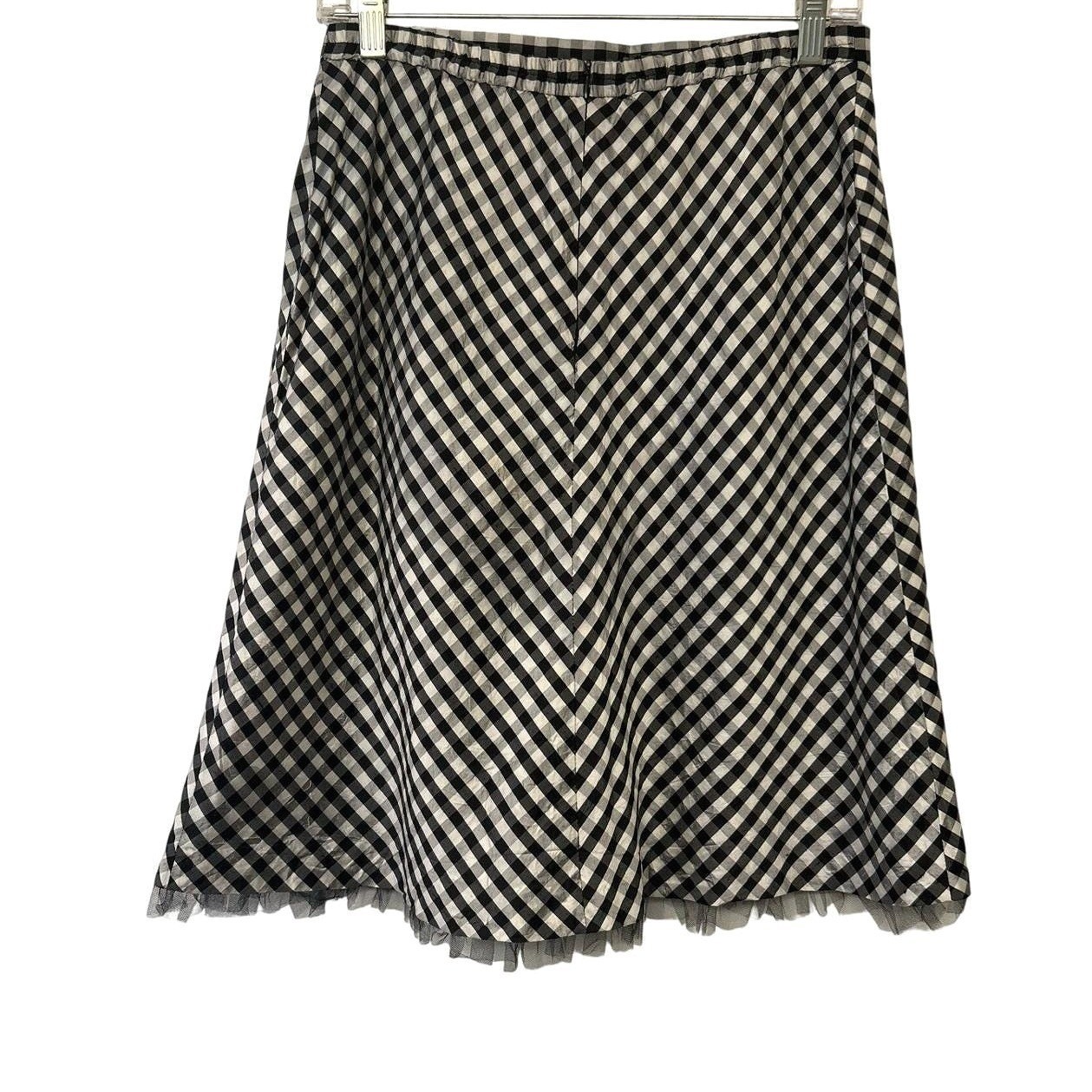 Vintage Maria Casero 90s Silk Gingham A-Line Skirt S Tulle USA Made Fairy Grunge