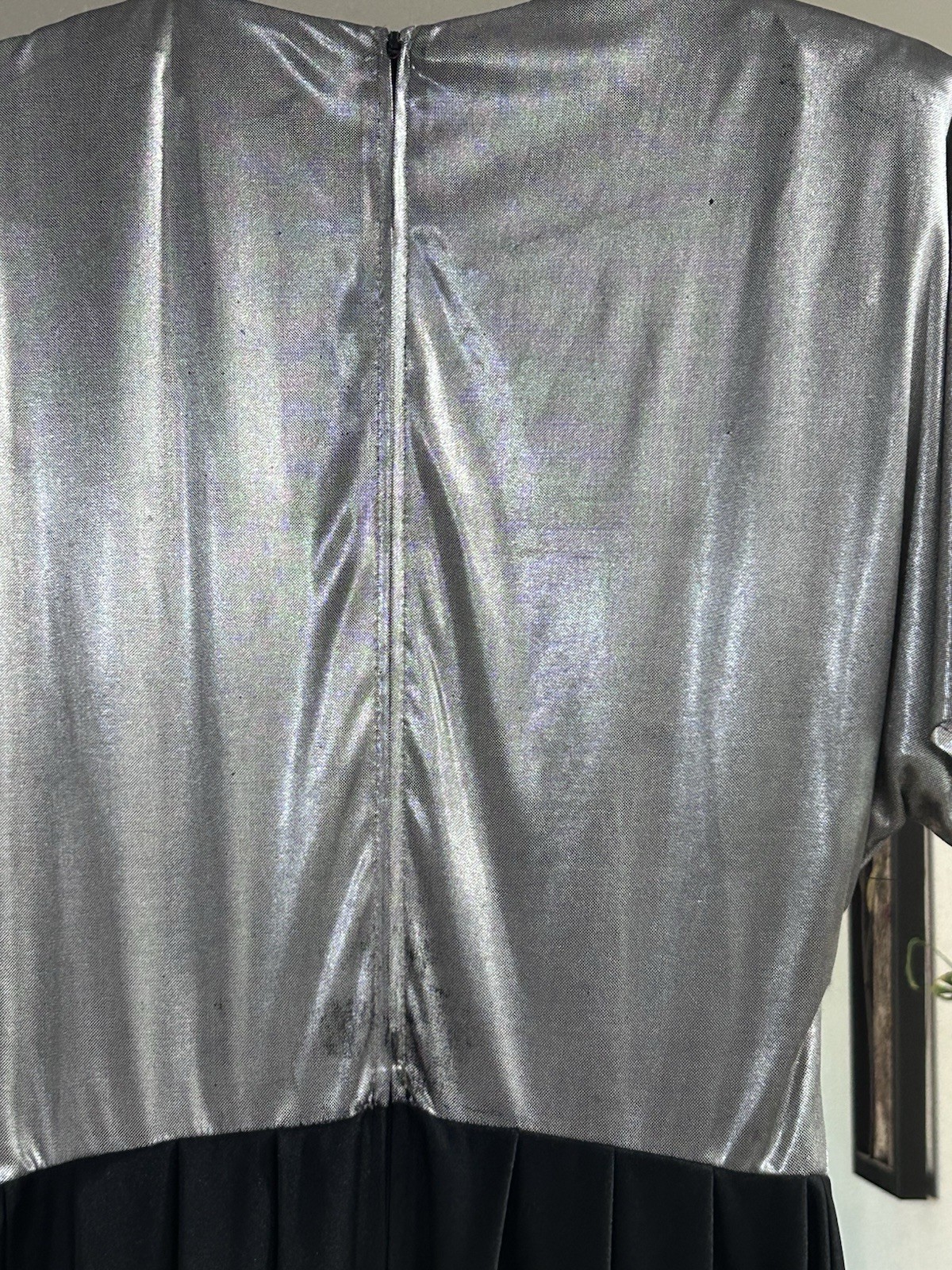 Vtg 80s Filigree Metallic Silver Jumpsuit NWT Disco Sequin Drape Harem Pant L 12