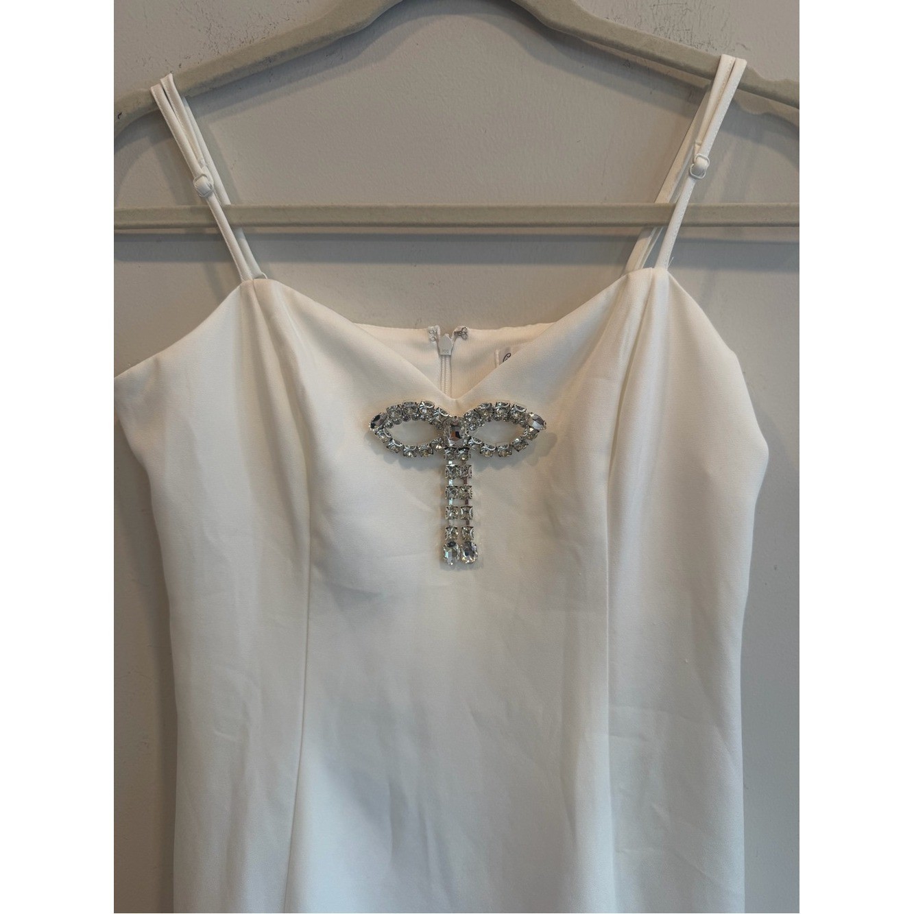 NWT Crystal Doll White Rhinestone Bow Sweetheart Mini Dress Size Large