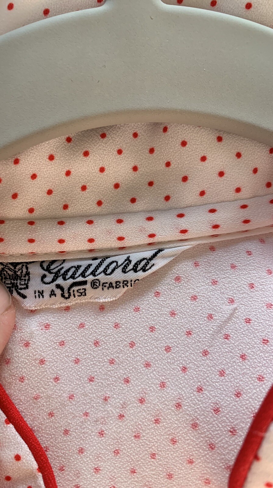 Vtg Gailord Womens Blouse Button Down L ? Creamy Off White Red Polka Dots