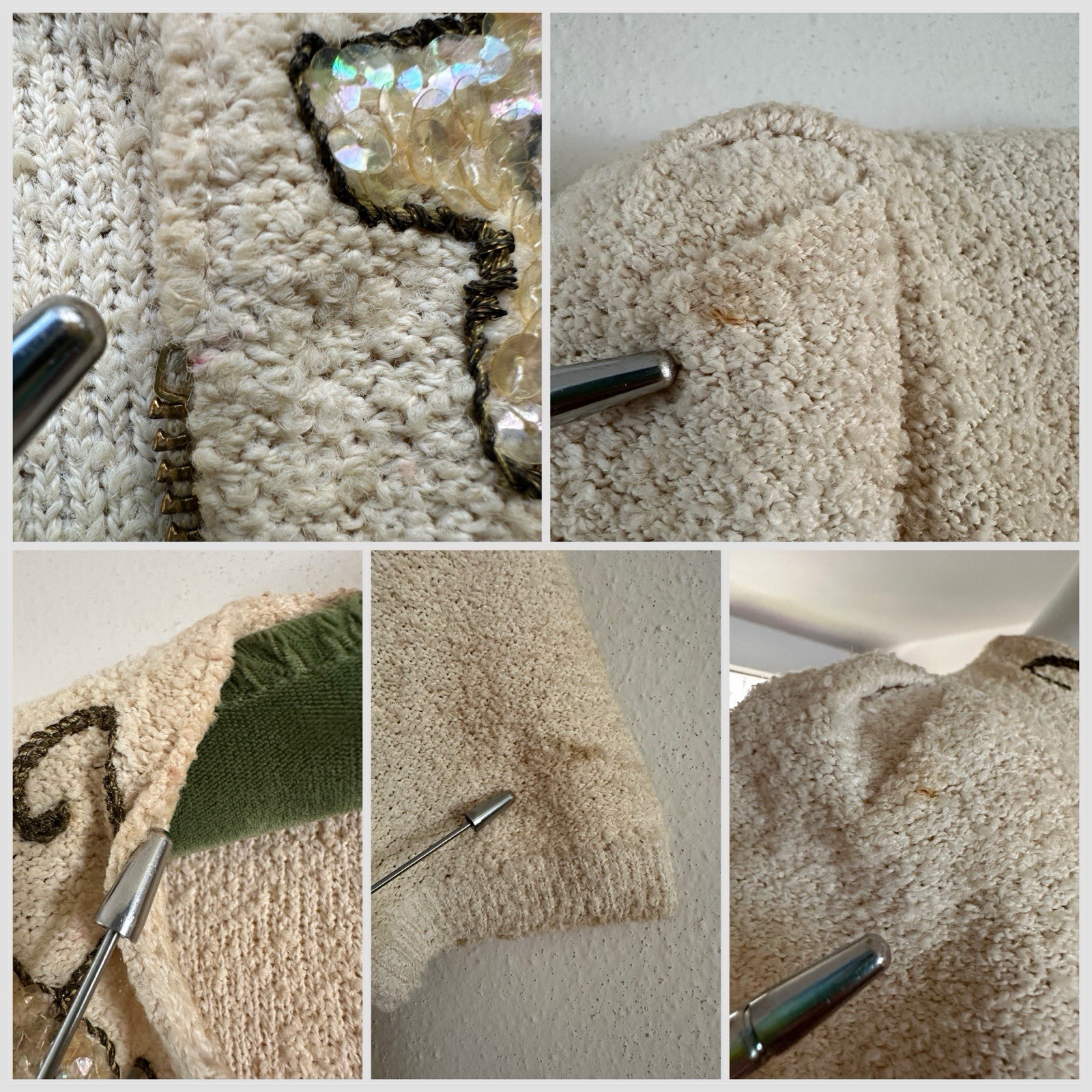 1930s Boucle Sequin Cardigan Sweater Talon Bell Zip Puff Sleeve Art Deco