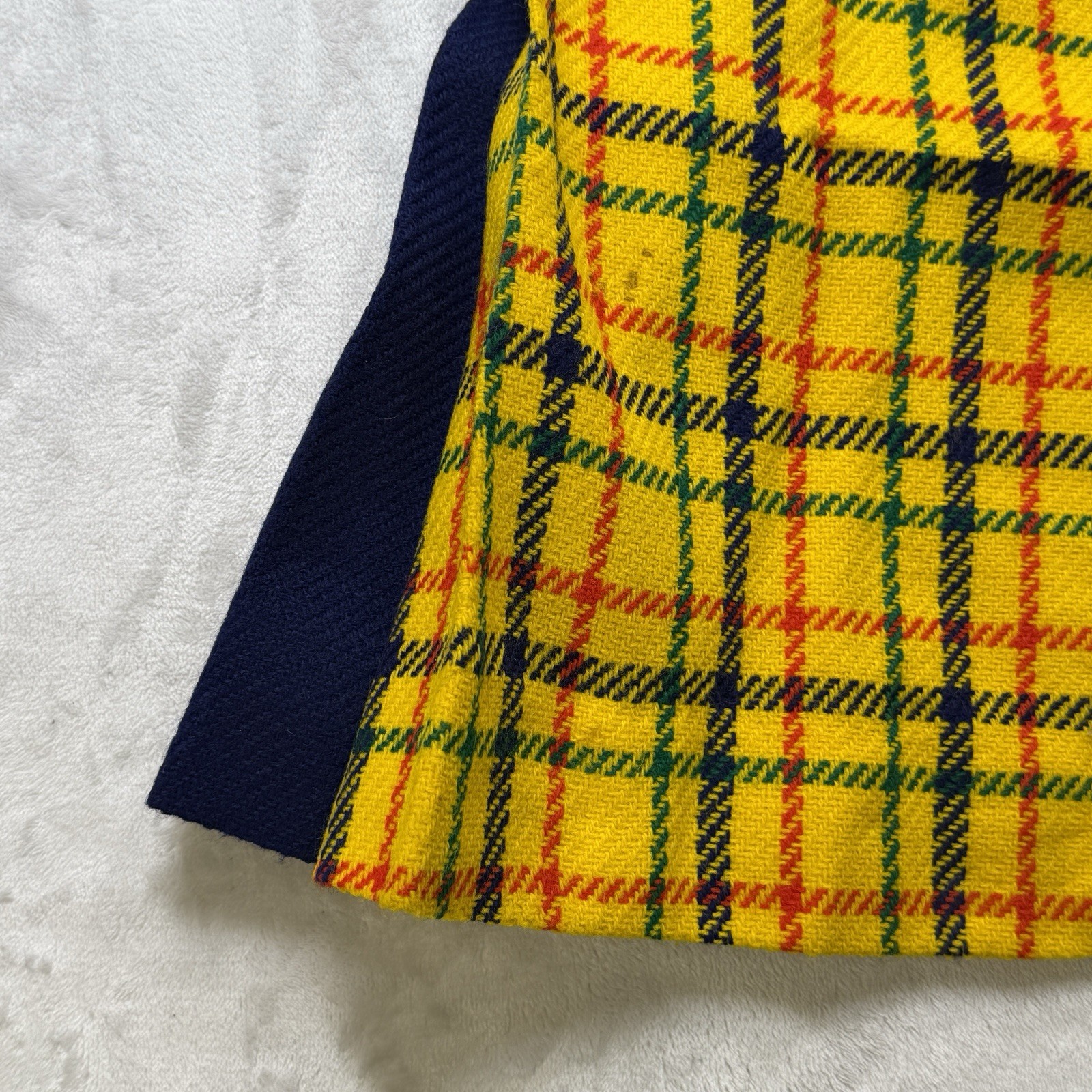 Vintage 60s 70s Parfait Originals Plaid Mod Dress Yellow Wool Disco MCM