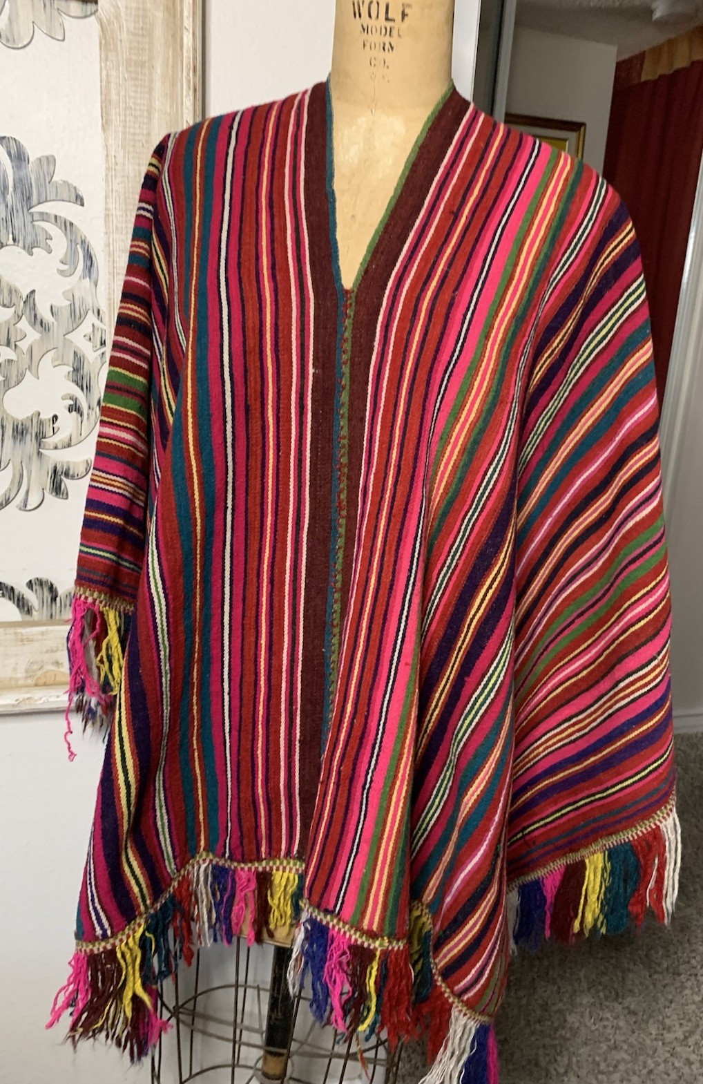 Vintage Poncho Hand Woven Bolivian Wool Poncho Rare