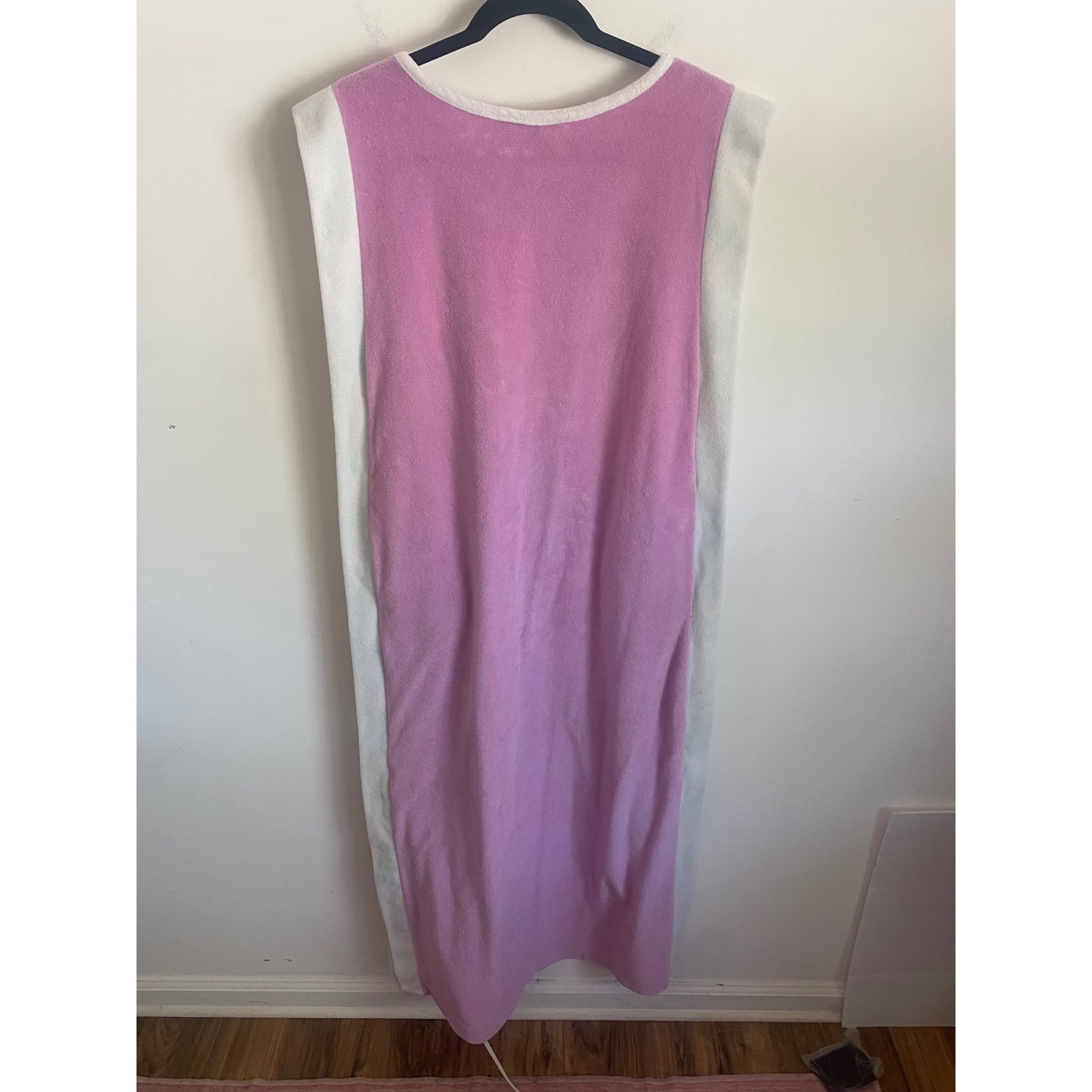 Vintage Contemporary Terry Cloth Maxi Dress Pink White Colorblock Sleeveless S/M