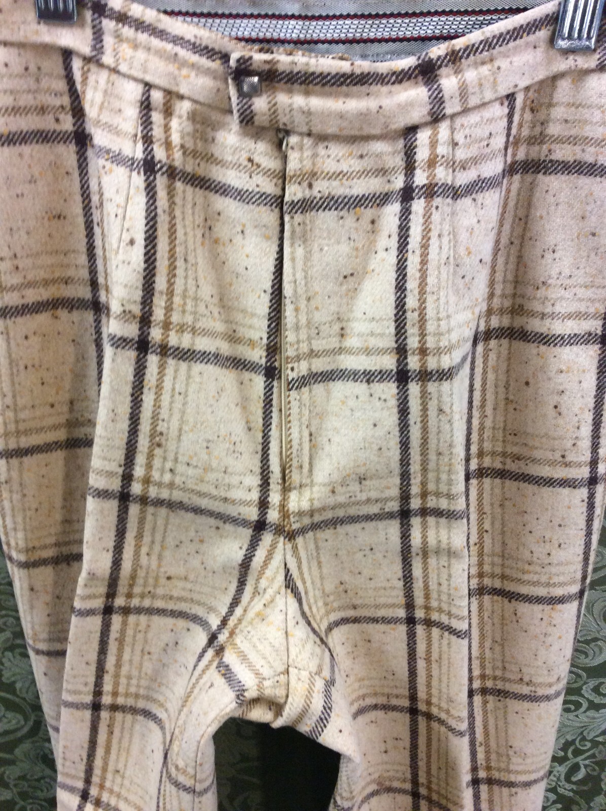 wool Suit XS 34 top 22X28.5 pant tan Brown 2 Piece Pant Suit Vintage 70’s plaid