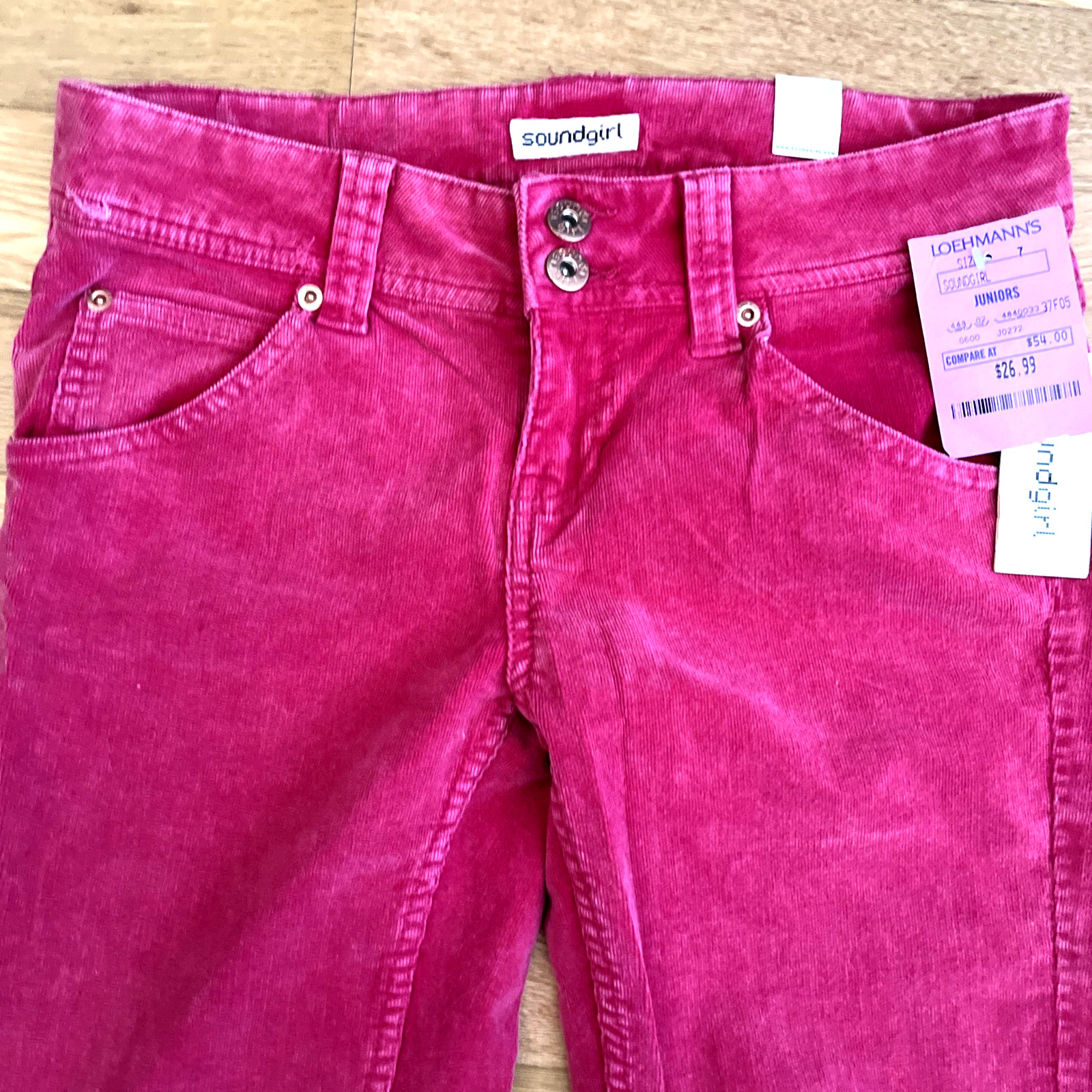 Vintage Soundgirl Pink Corduroy Skinny Leg Flared Pants Size 7 NWT Pockets Retro