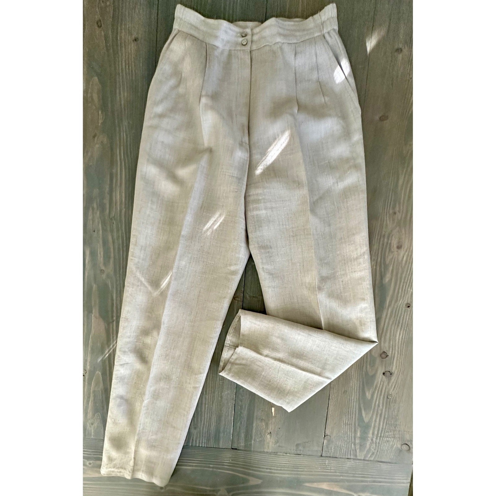 Vintage David Brooks Beige Linen High Waisted Pleated Pants USA Women’s Size 10