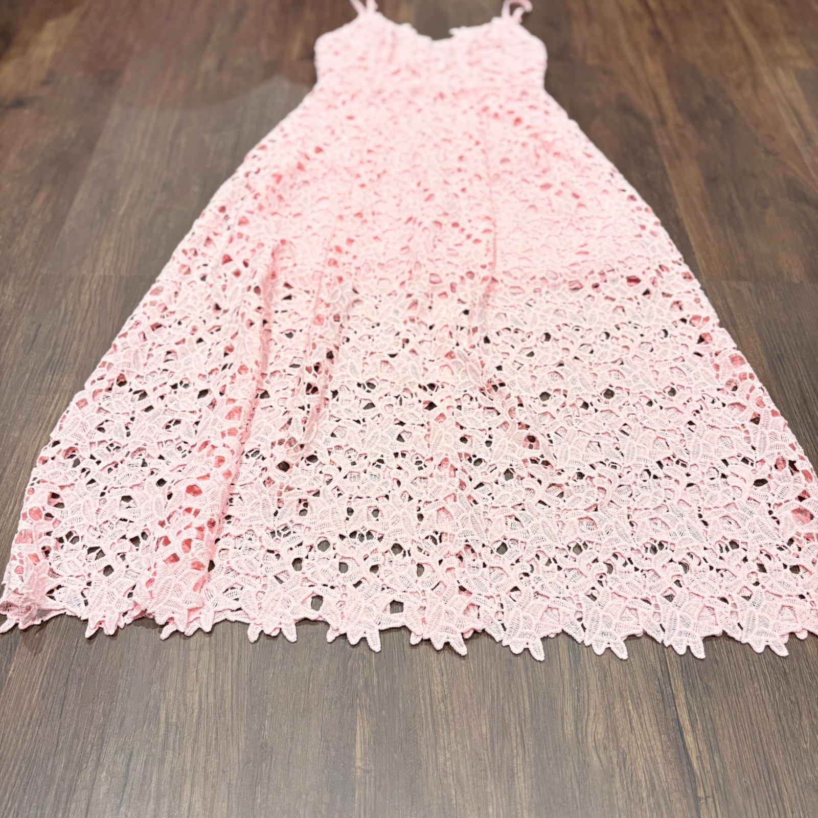 Autumn Wedding Guest Dress Lace Midi Fit Flare Cami Blush Pink ASTR the Label Sm
