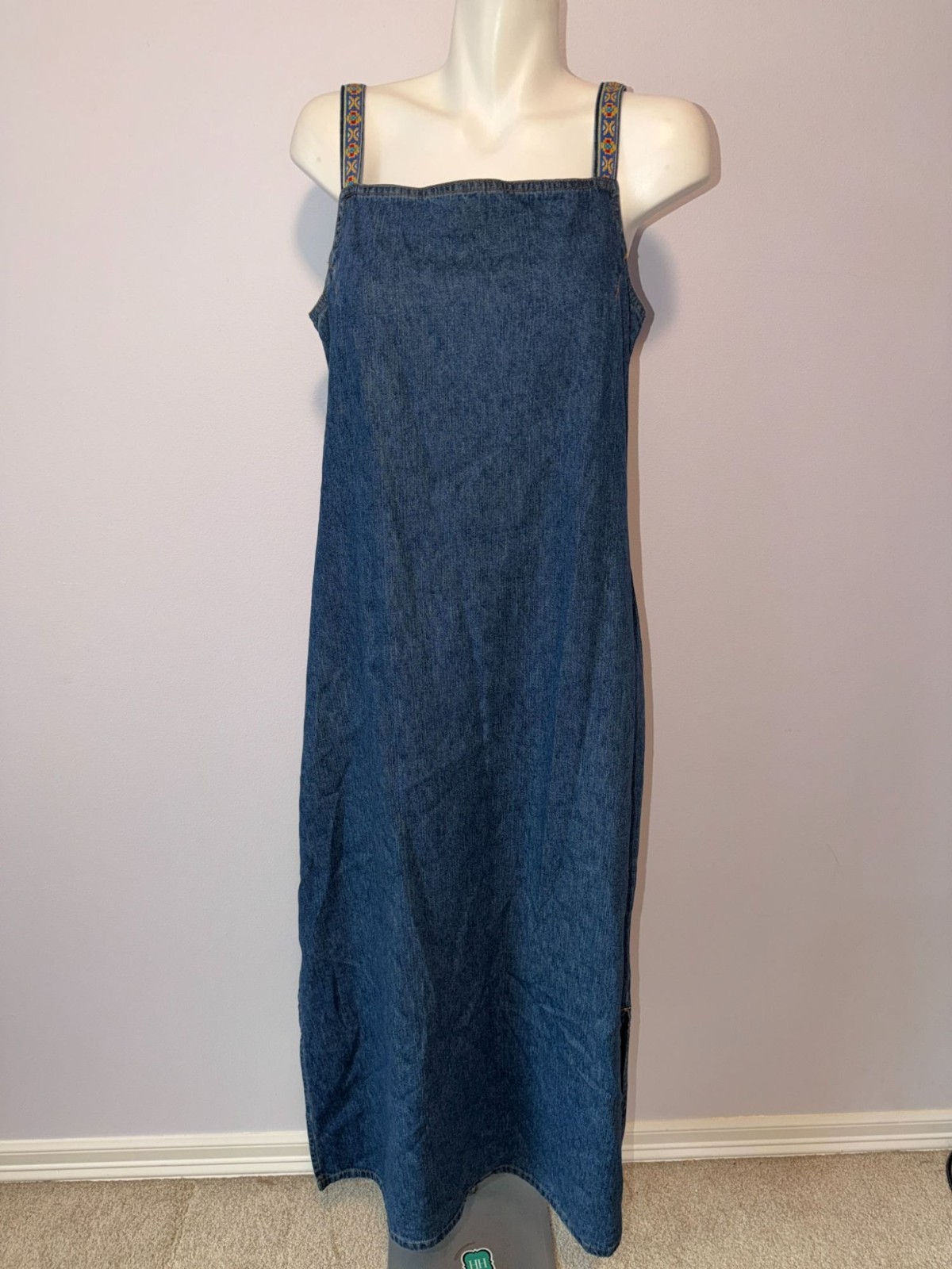 Vintage 90s Denim Dress Jacket Set 12 Blue Jean Maxi Sundress Southwestern Boho