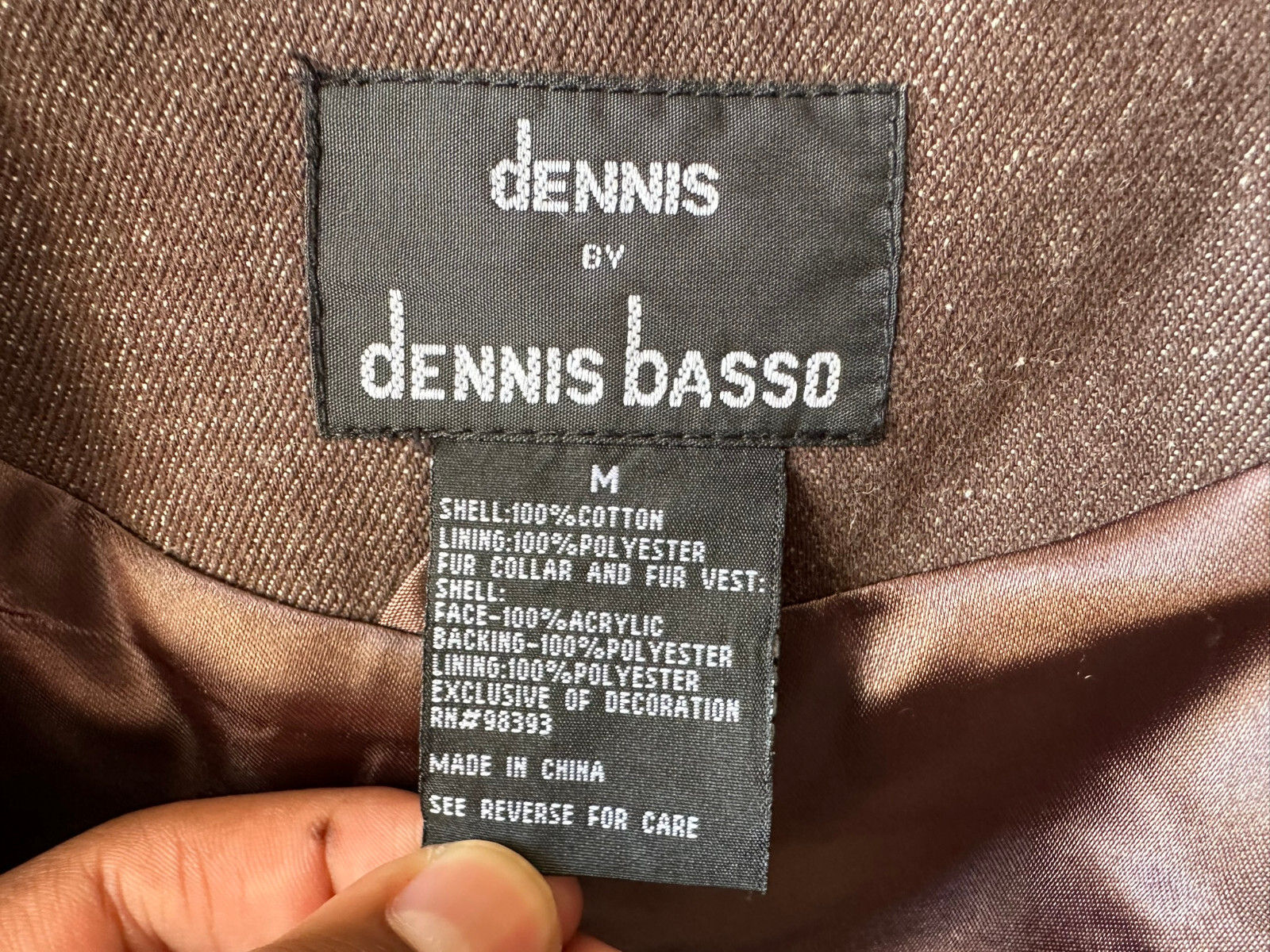 Vintage Dennis Basso Brown Denim Embellished Trucker Jacket w Faux Fur Collar M