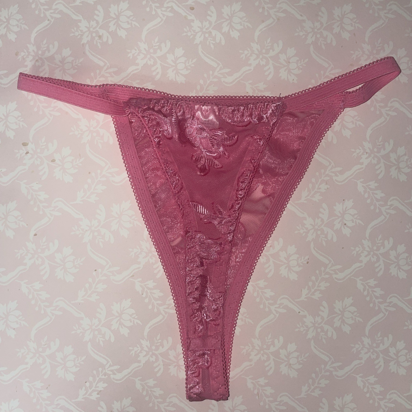 Thong String Bikini O/S Woman’s Panties Underwear BURNOUT Pink Semi Sheer