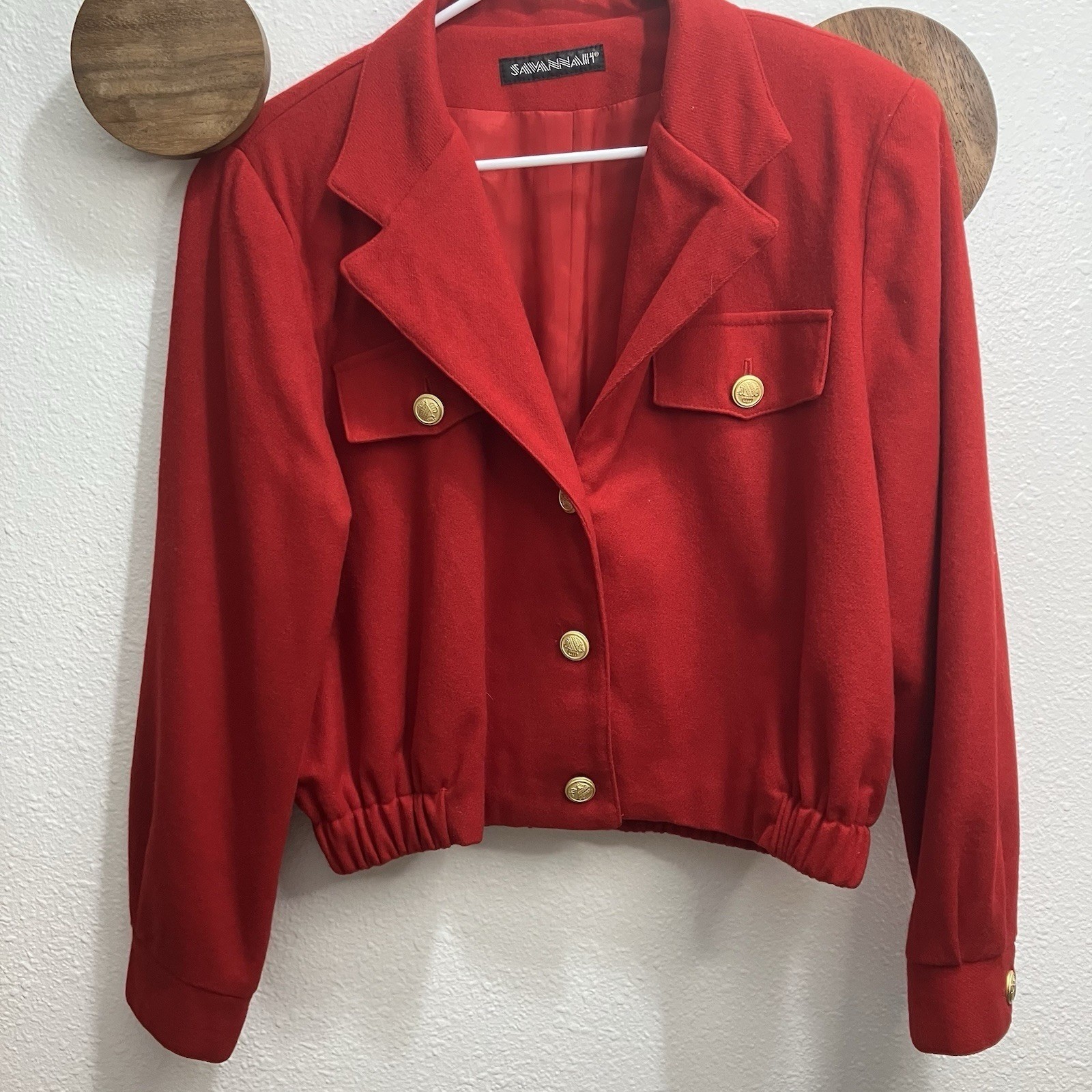 Vintage Savannah Holiday Red Wool Bomber Jacket Size 12 Christmas Grandma