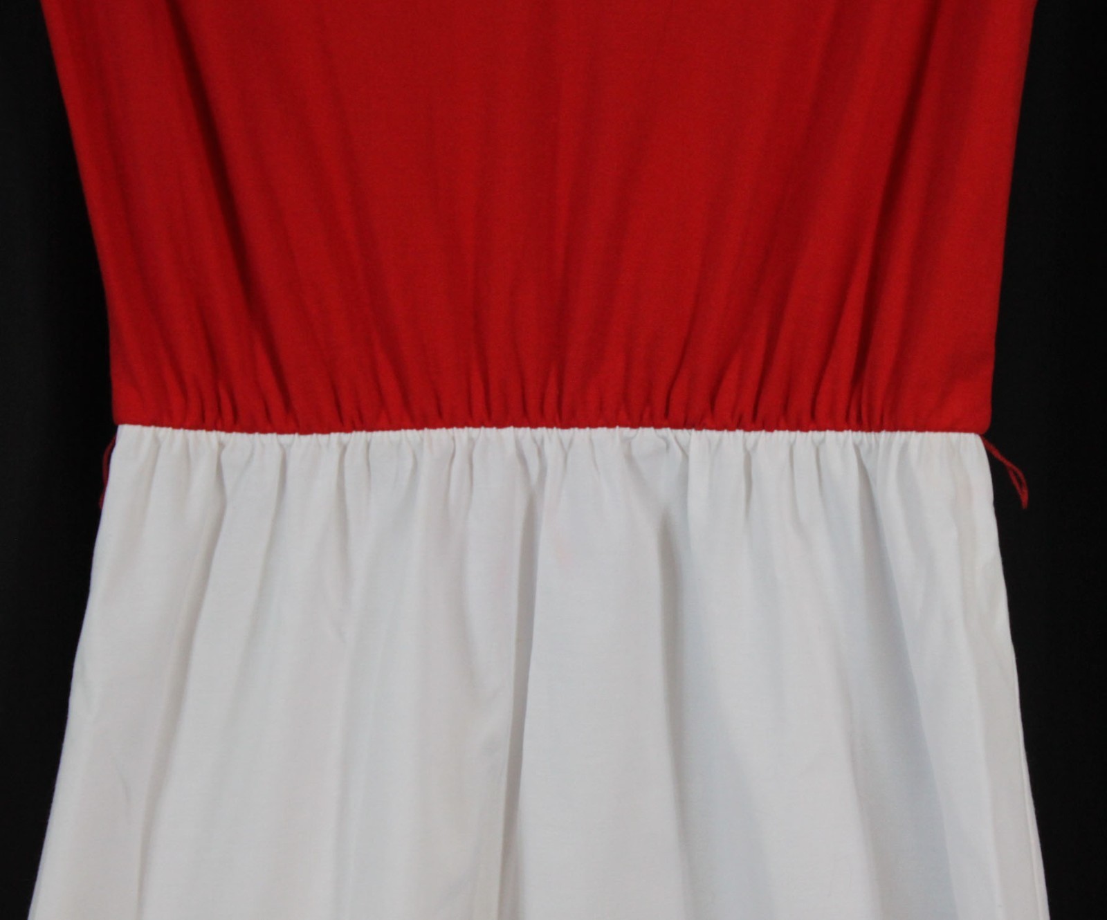 Vtg Union Made Dress 1970s 1980s Gathered Waist Grosgrain Ribbon Trim Perky 14