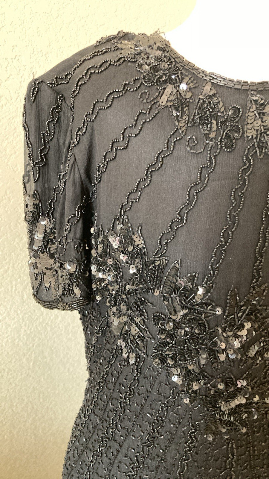 Vtg sz 8 Black Beaded Knee Length Cocktail Evening Party Club Dress Designer